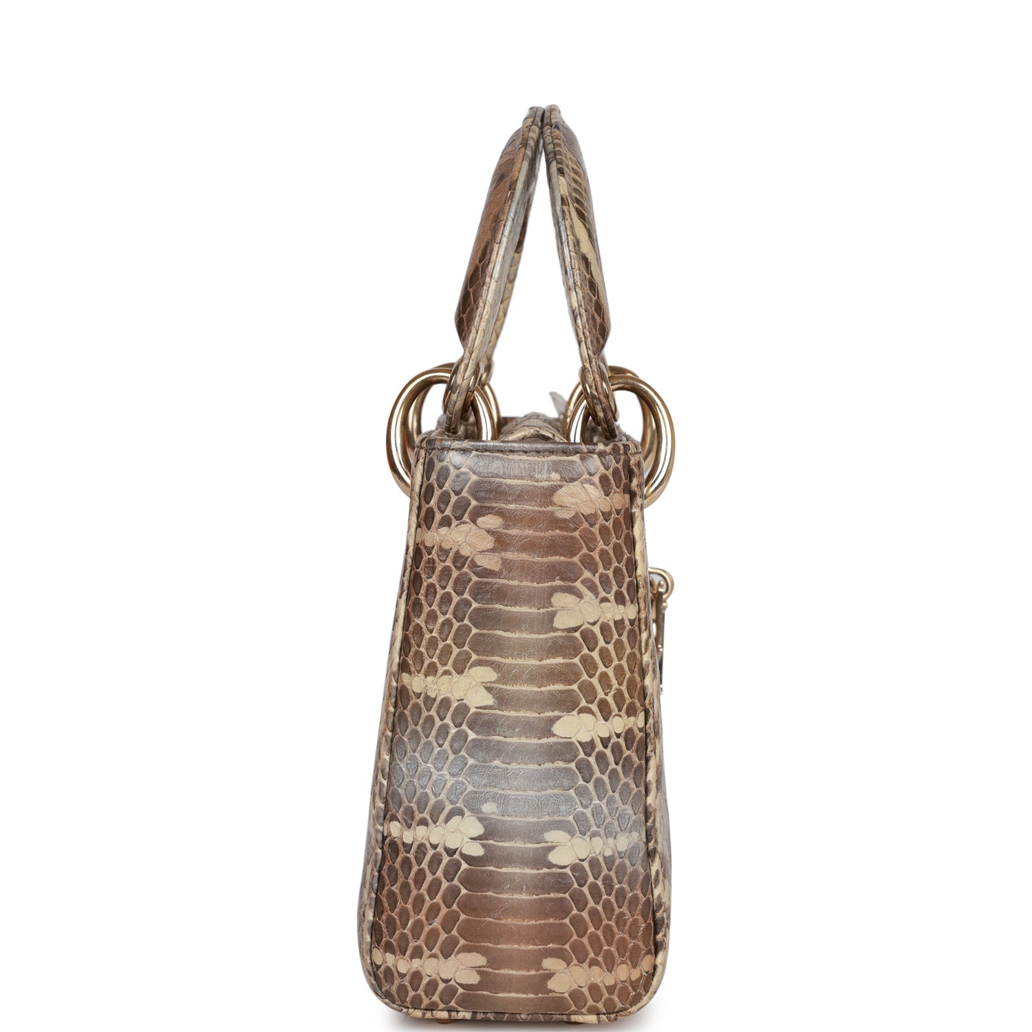 Pre-owned Christian Dior Mini Lady Dior Tote Python Gold Hardware