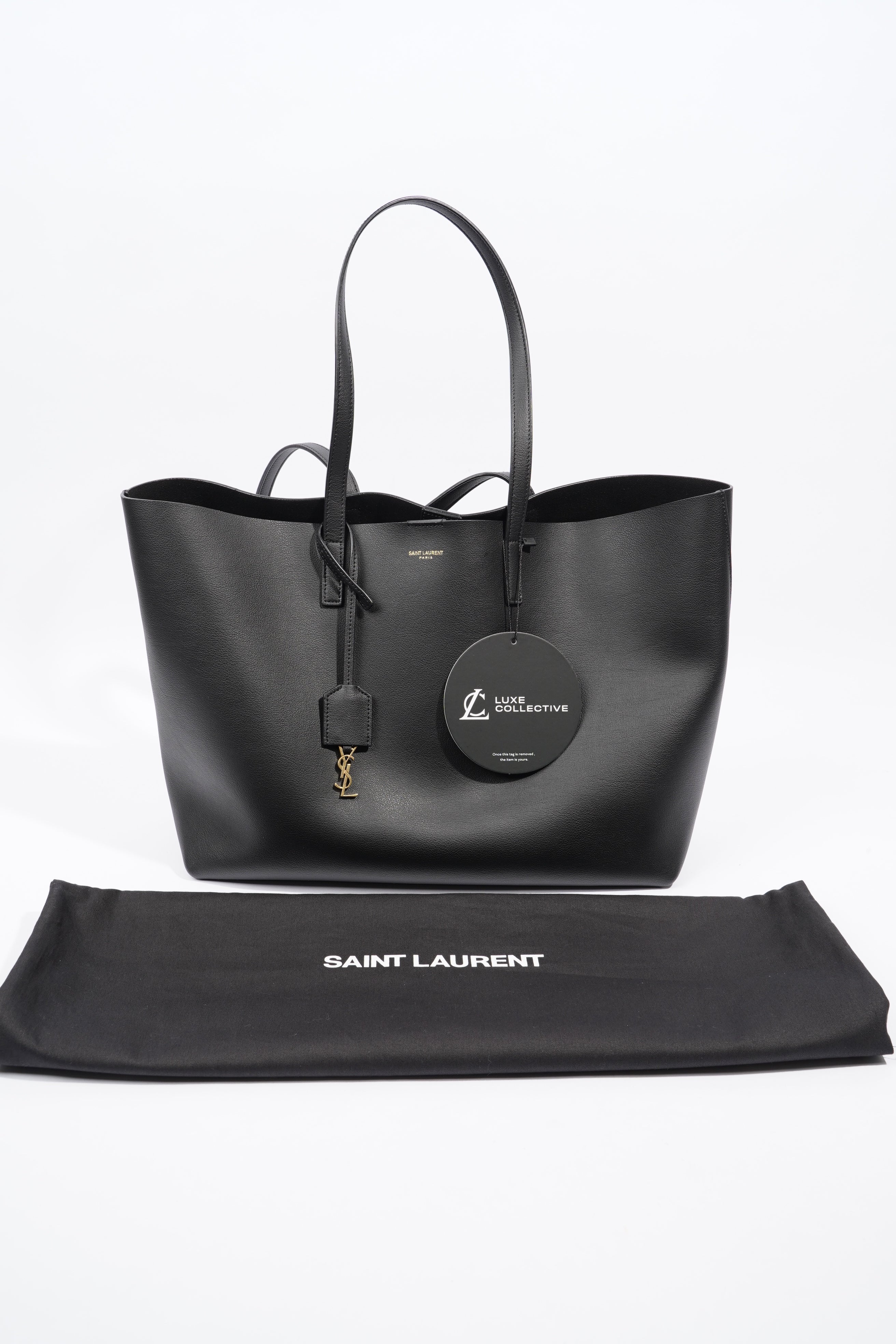 Saint Laurent Logo Print Tote Black Leather Large
