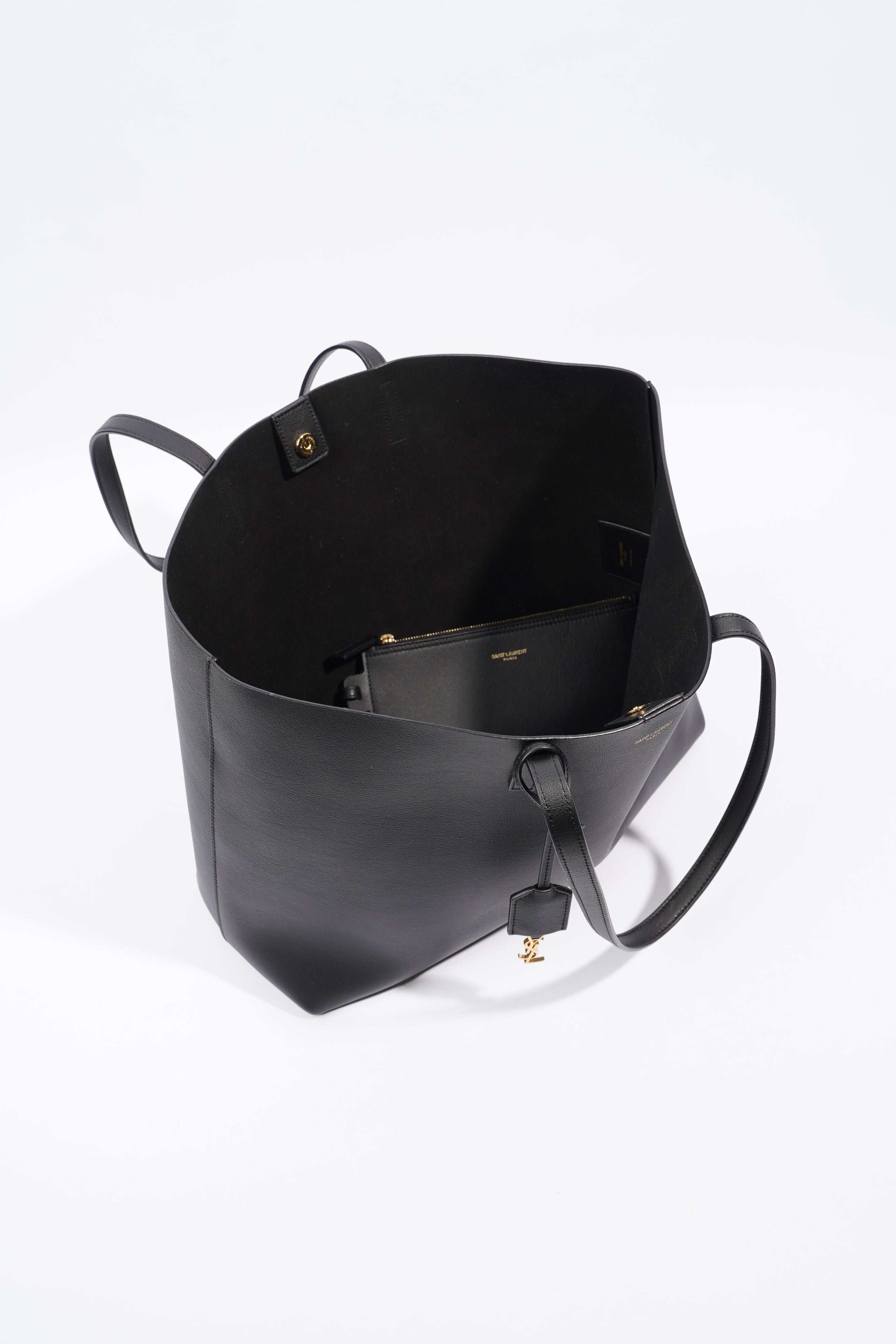 Saint Laurent Logo Print Tote Black Leather Large