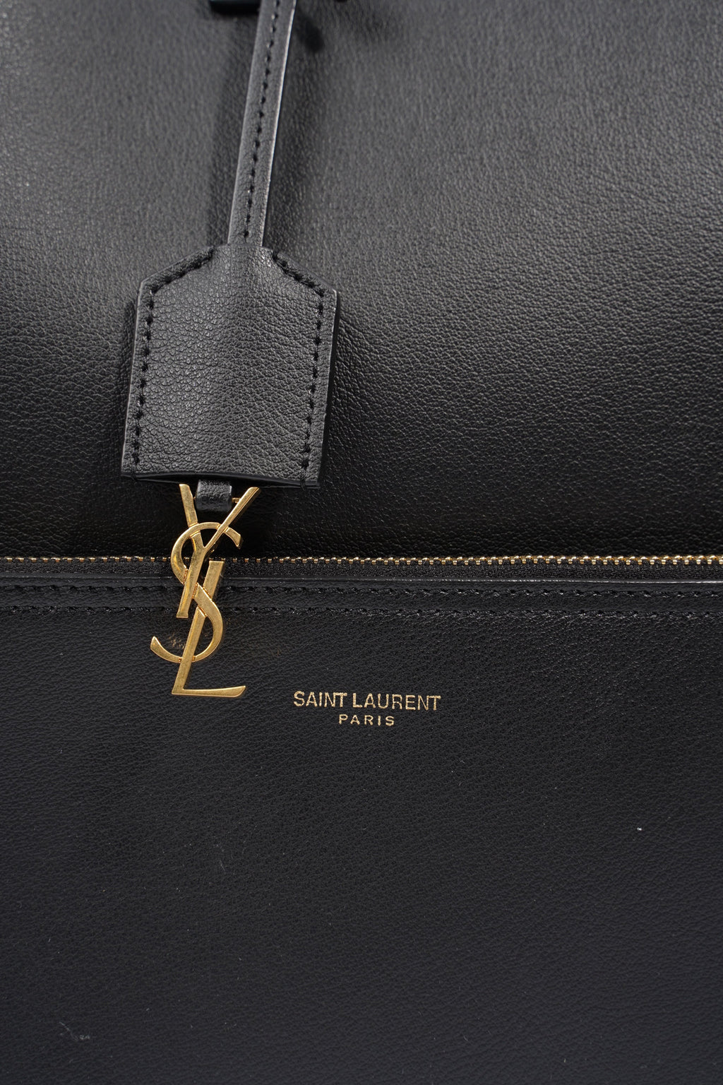 Saint Laurent Logo Print Tote Black Leather Large