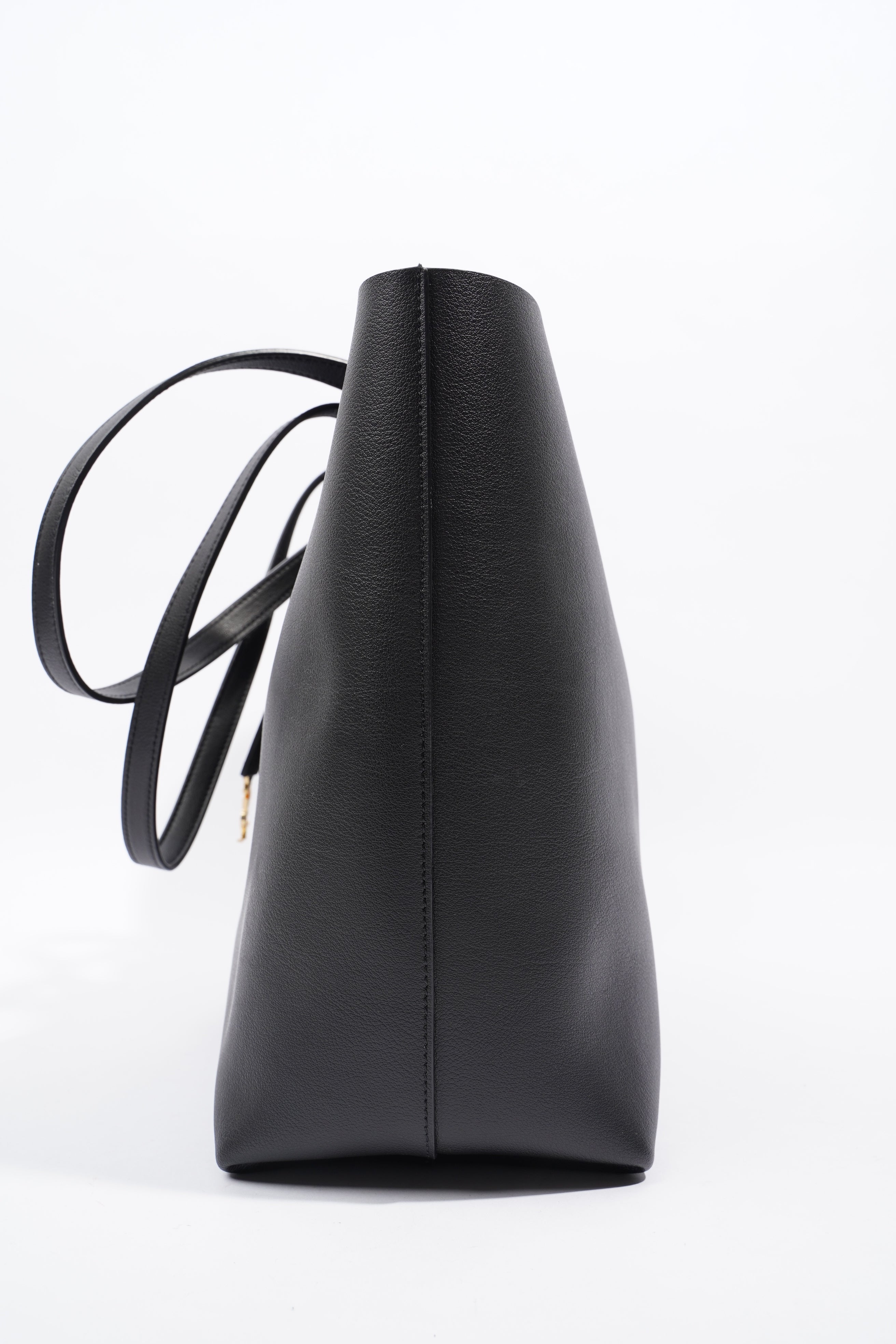 Saint Laurent Logo Print Tote Black Leather Large
