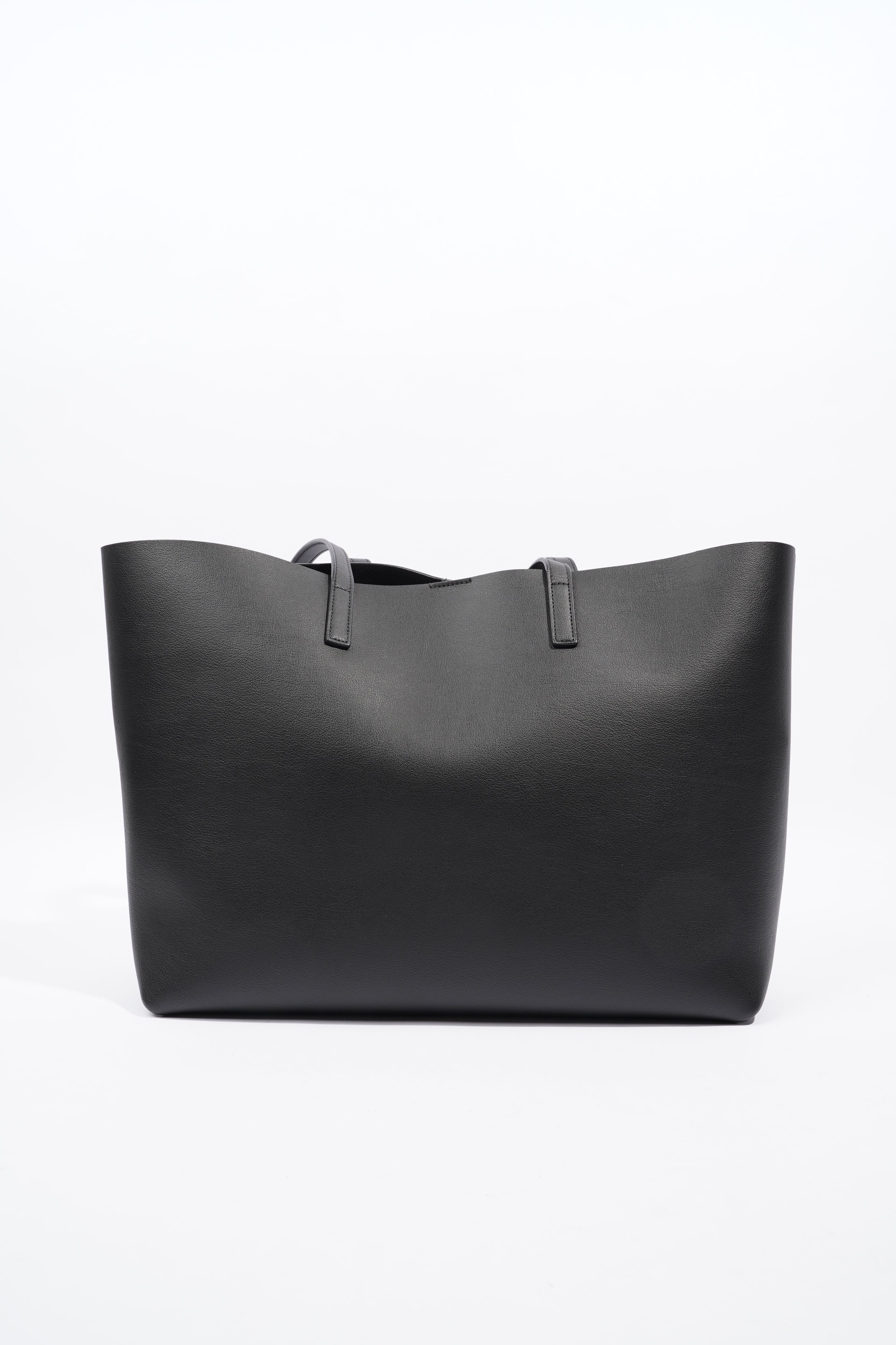 Saint Laurent Logo Print Tote Black Leather Large