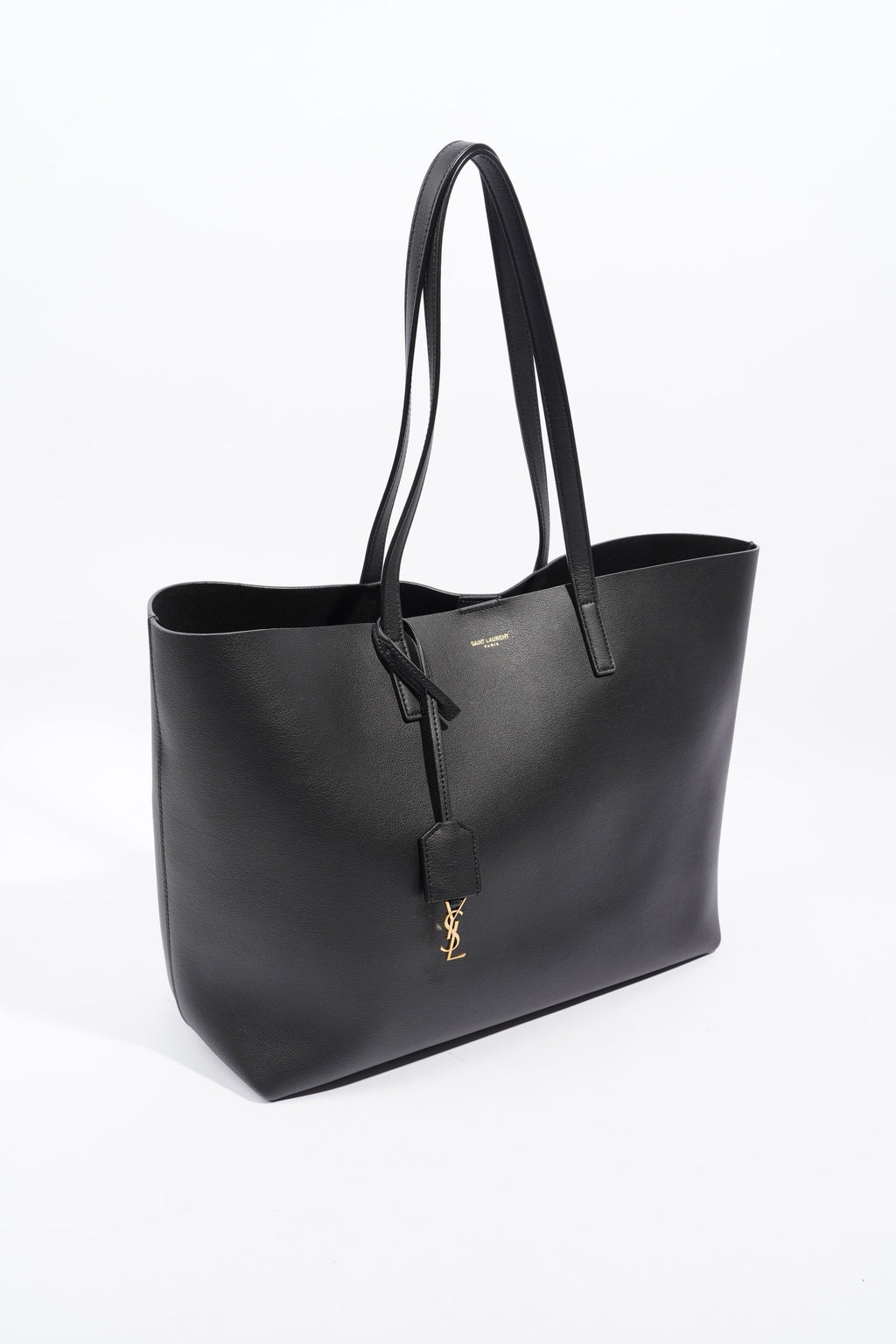 Saint Laurent Logo Print Tote Black Leather Large