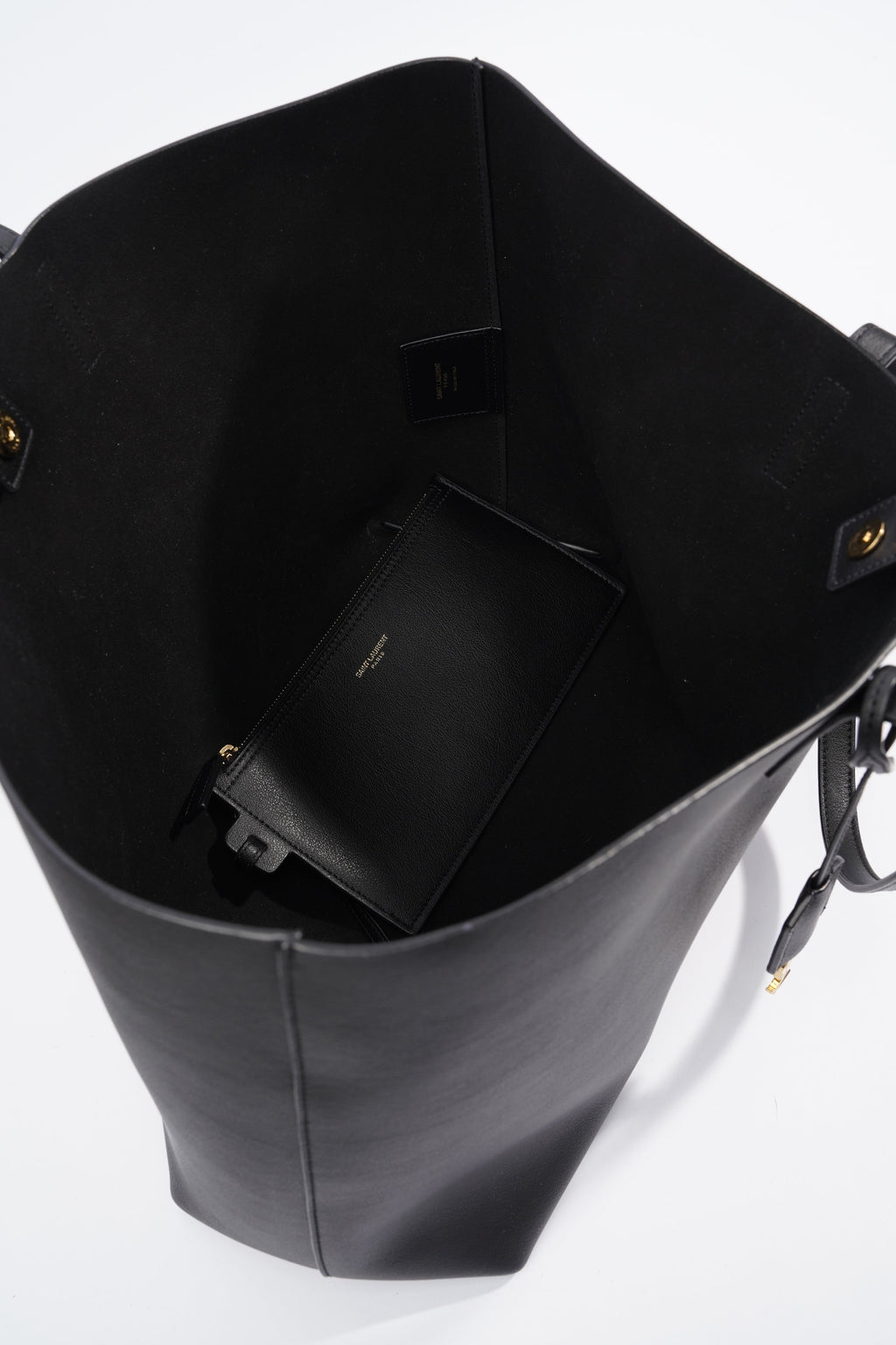 Saint Laurent Logo Print Tote Black Leather Large