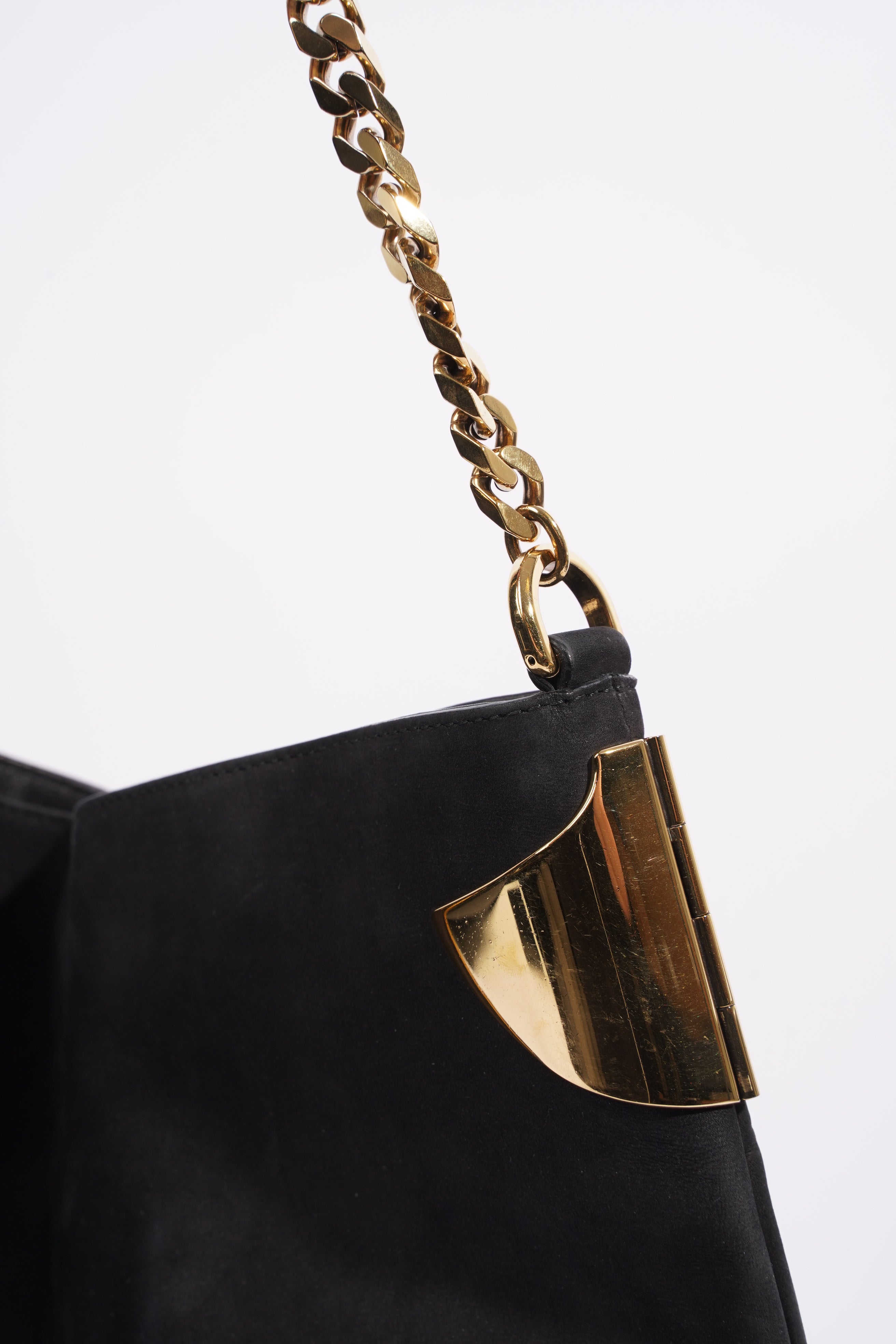 Gucci 1970 Medium Gold Chain Hobo Bag Black Leather