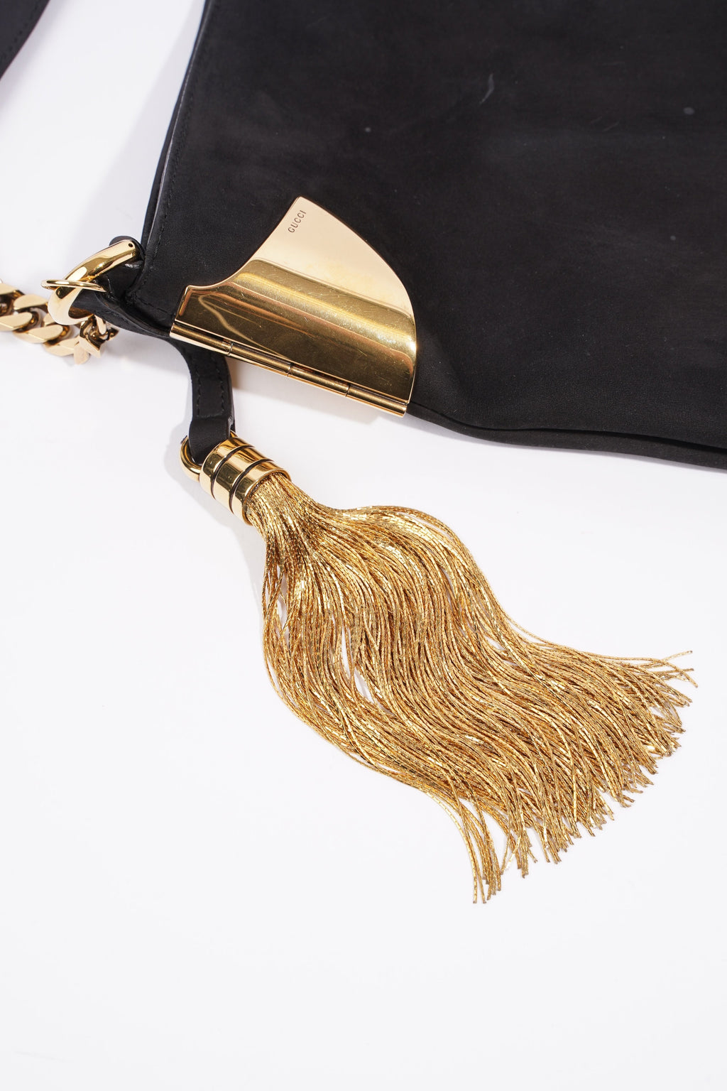 Gucci 1970 Medium Gold Chain Hobo Bag Black Leather
