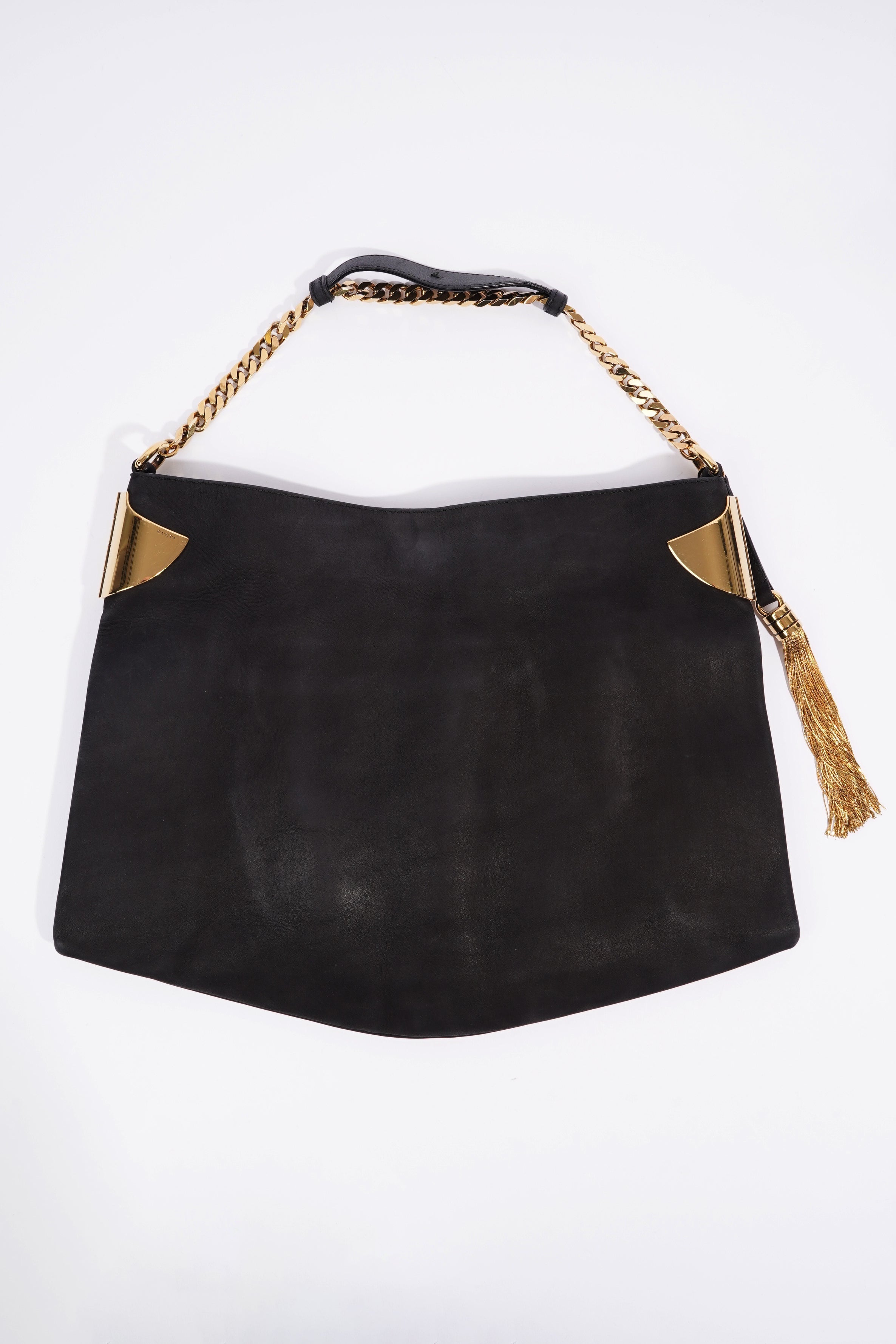 Gucci 1970 Medium Gold Chain Hobo Bag Black Leather