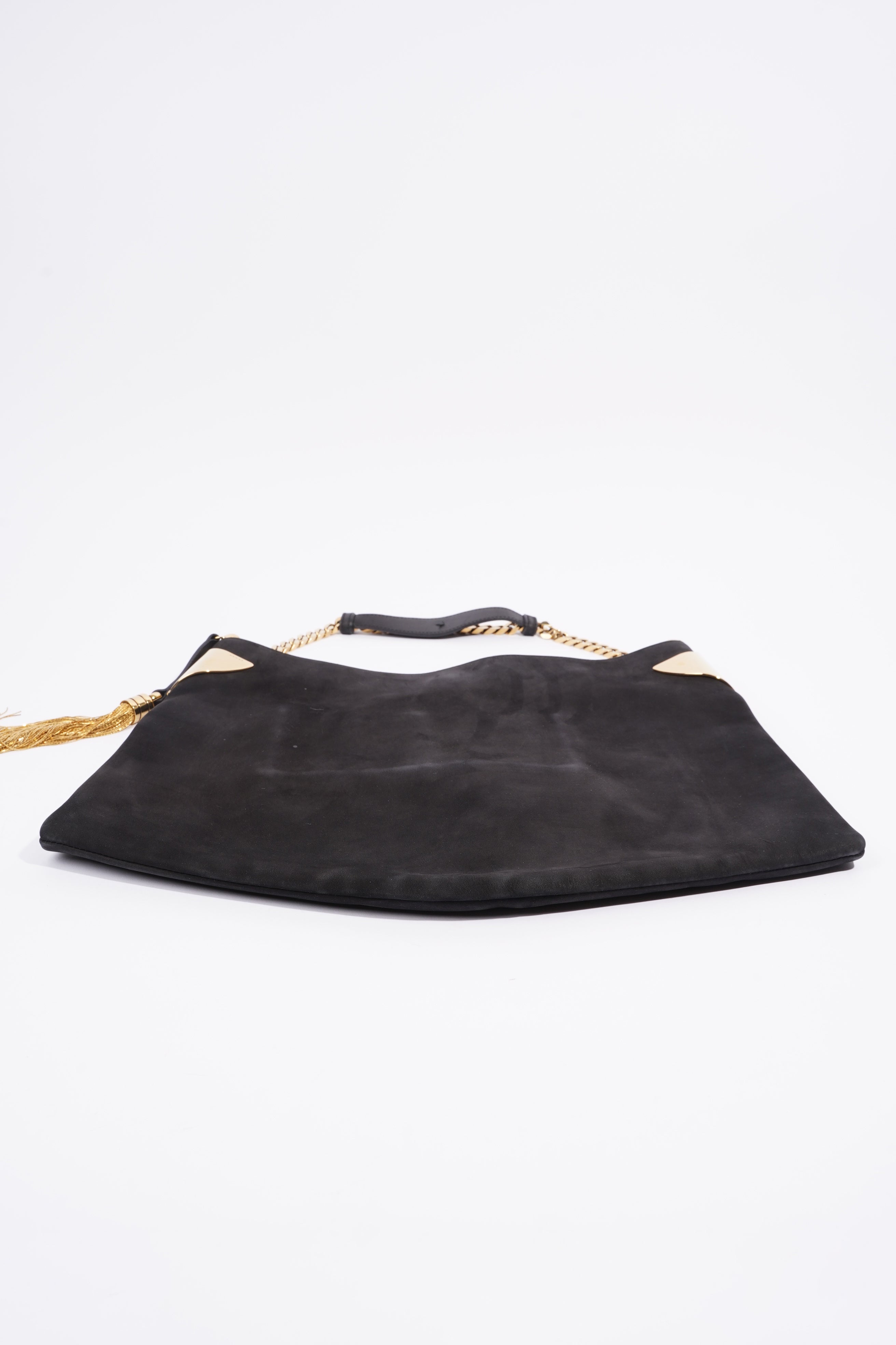 Gucci 1970 Medium Gold Chain Hobo Bag Black Leather