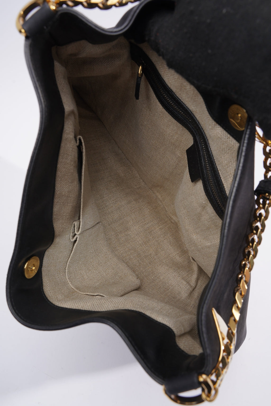 Gucci 1970 Medium Gold Chain Hobo Bag Black Leather
