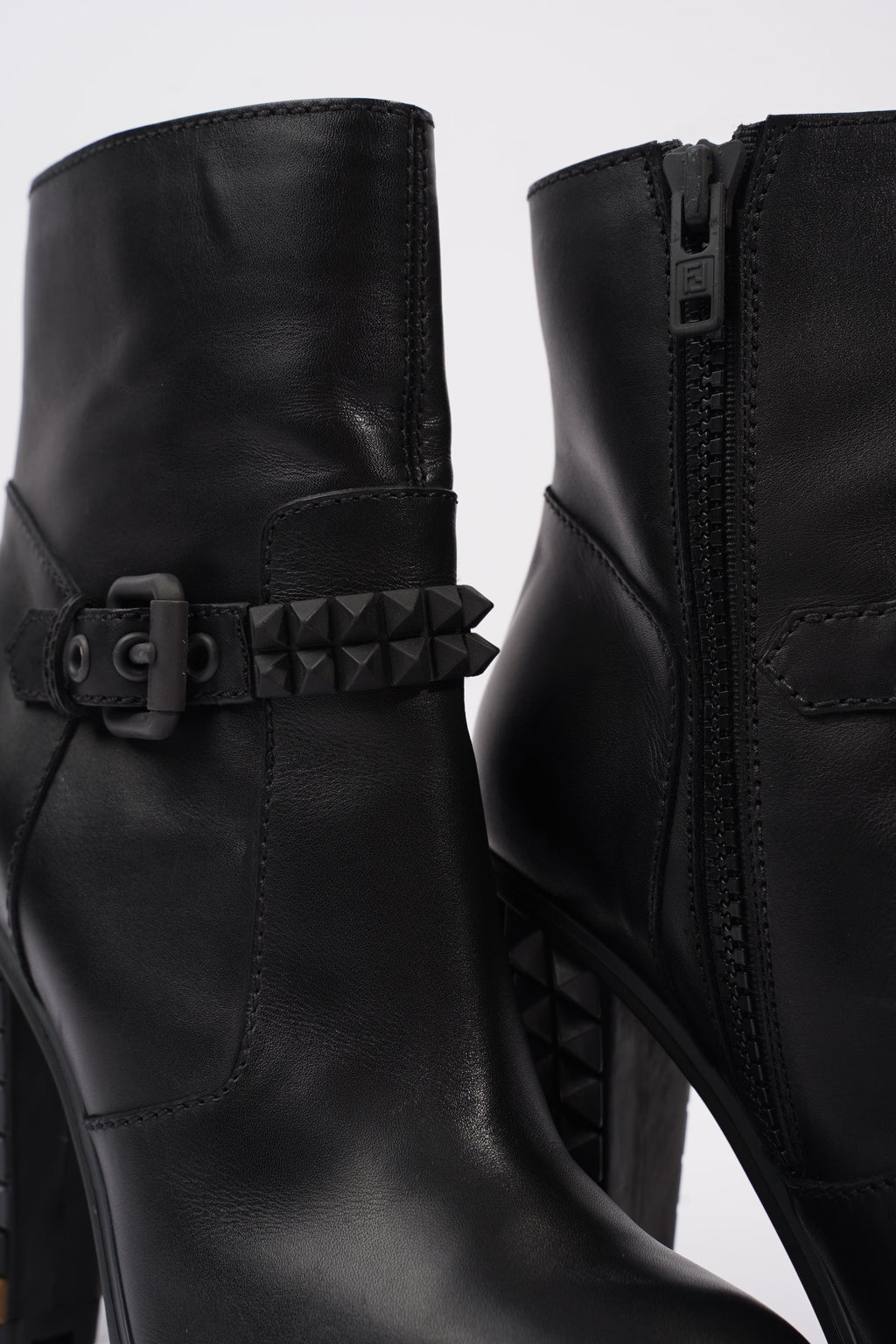 Fendi Buckled Heeled Boots 115 Black Leather EU 40 UK 7