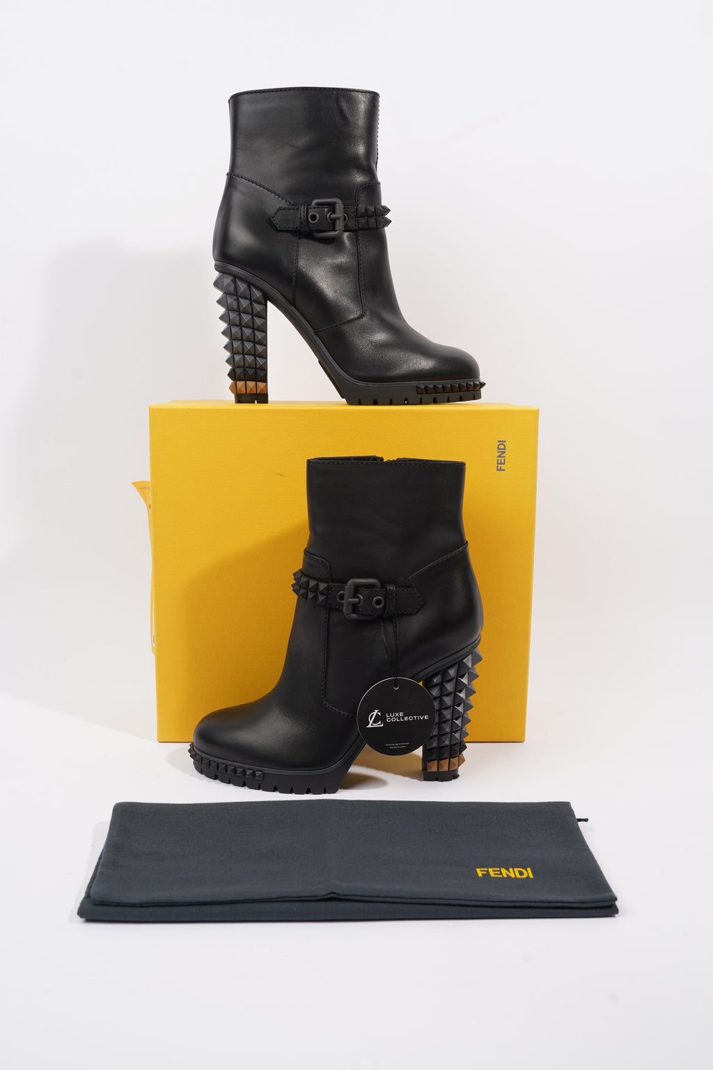 Fendi Buckled Heeled Boots 115 Black Leather EU 40 UK 7