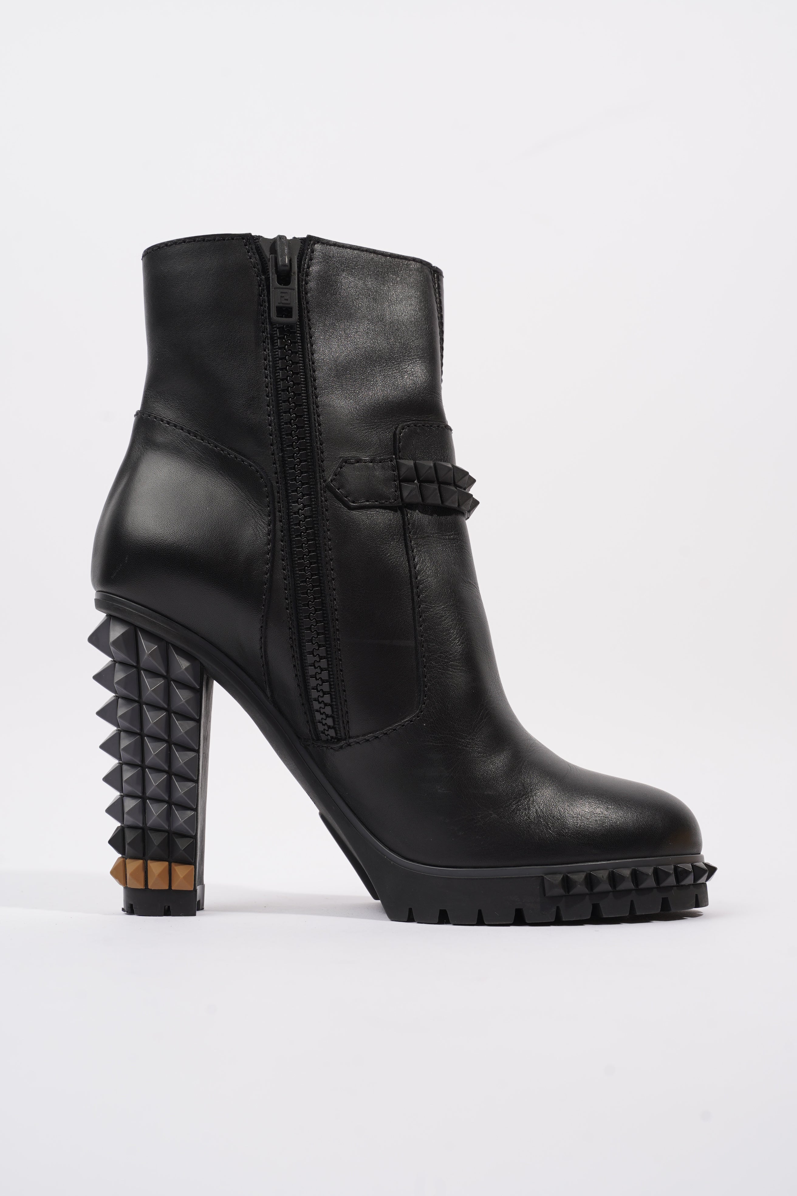 Fendi Buckled Heeled Boots 115 Black Leather EU 40 UK 7