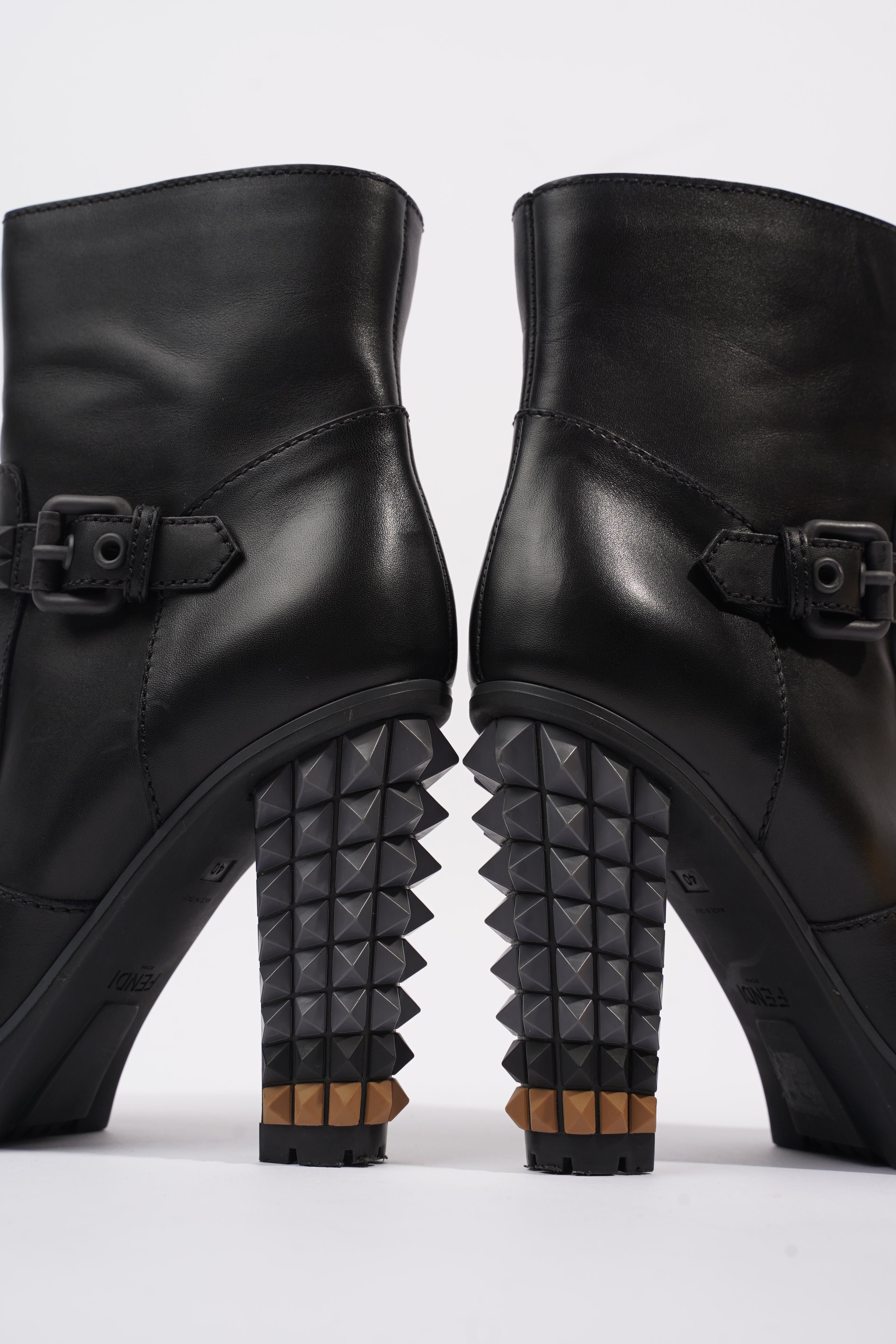 Fendi Buckled Heeled Boots 115 Black Leather EU 40 UK 7
