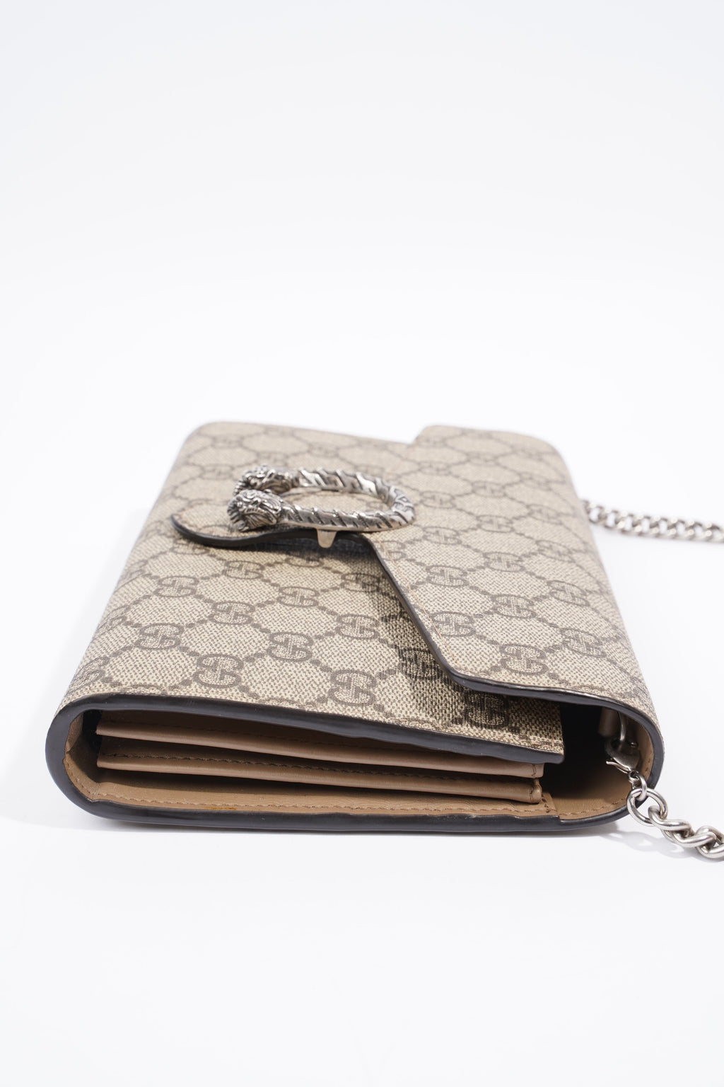 Gucci Dionysus GG Supreme Chain Wallet Beige And Ebony GG Supreme Coated Canvas