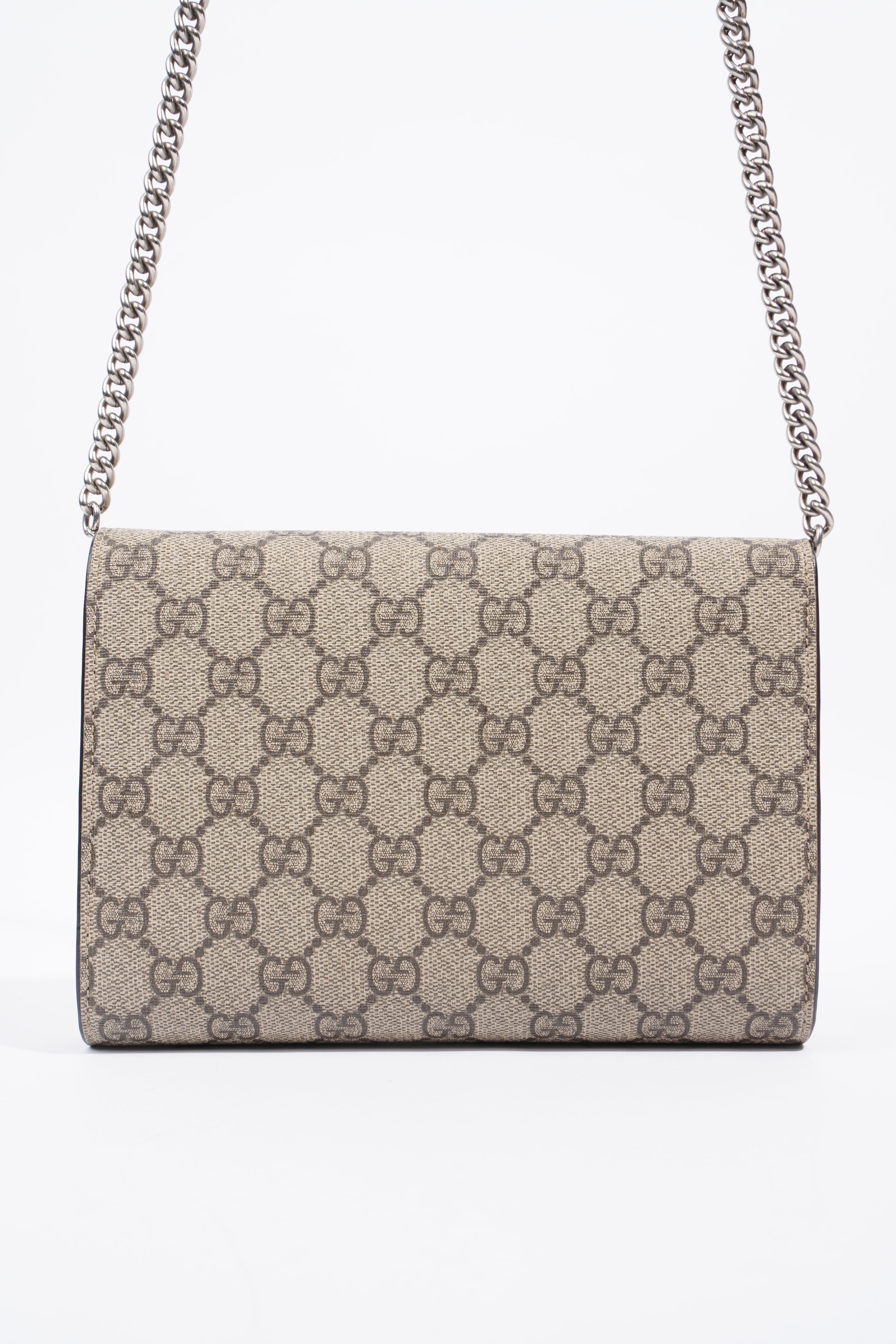 Gucci Dionysus GG Supreme Chain Wallet Beige And Ebony GG Supreme Coated Canvas