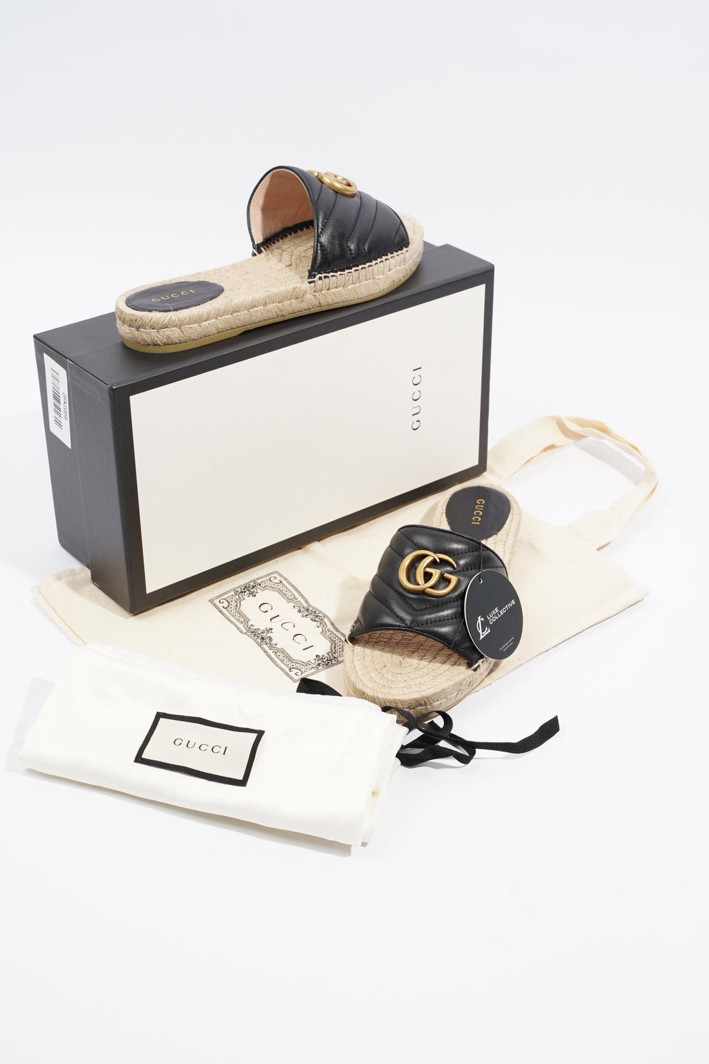 Gucci GG Matelasse Espadrille Black Leather EU 38 UK 5