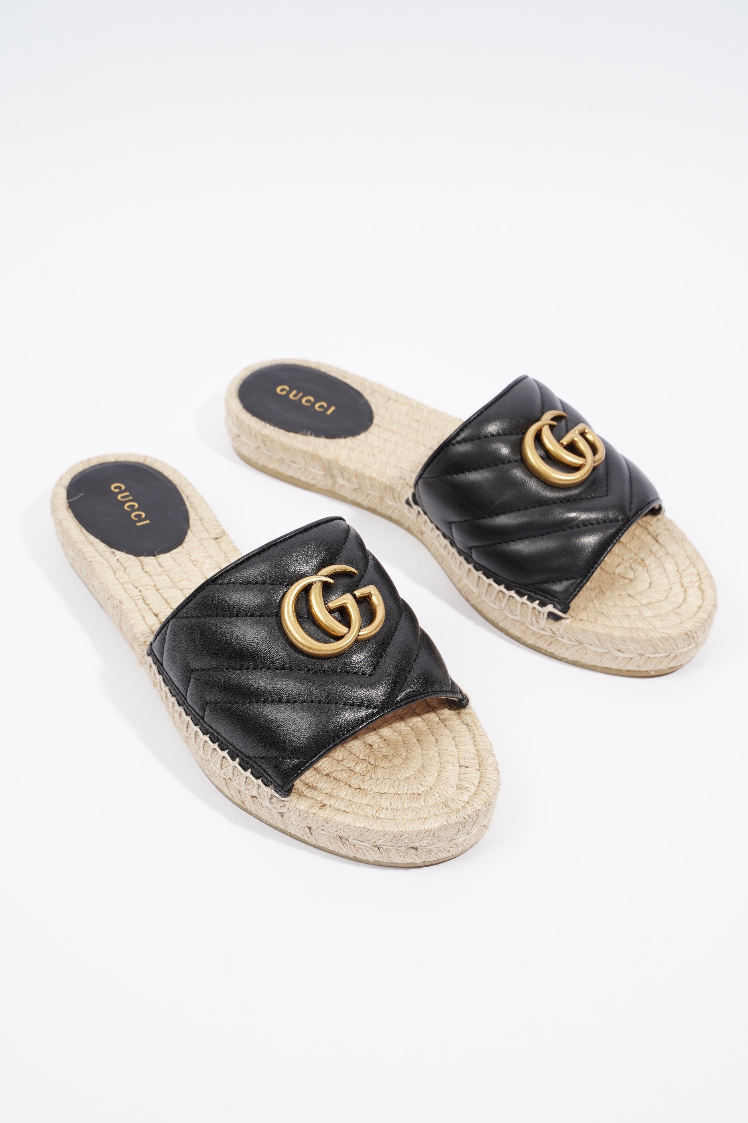 Gucci GG Matelasse Espadrille Black Leather EU 38 UK 5