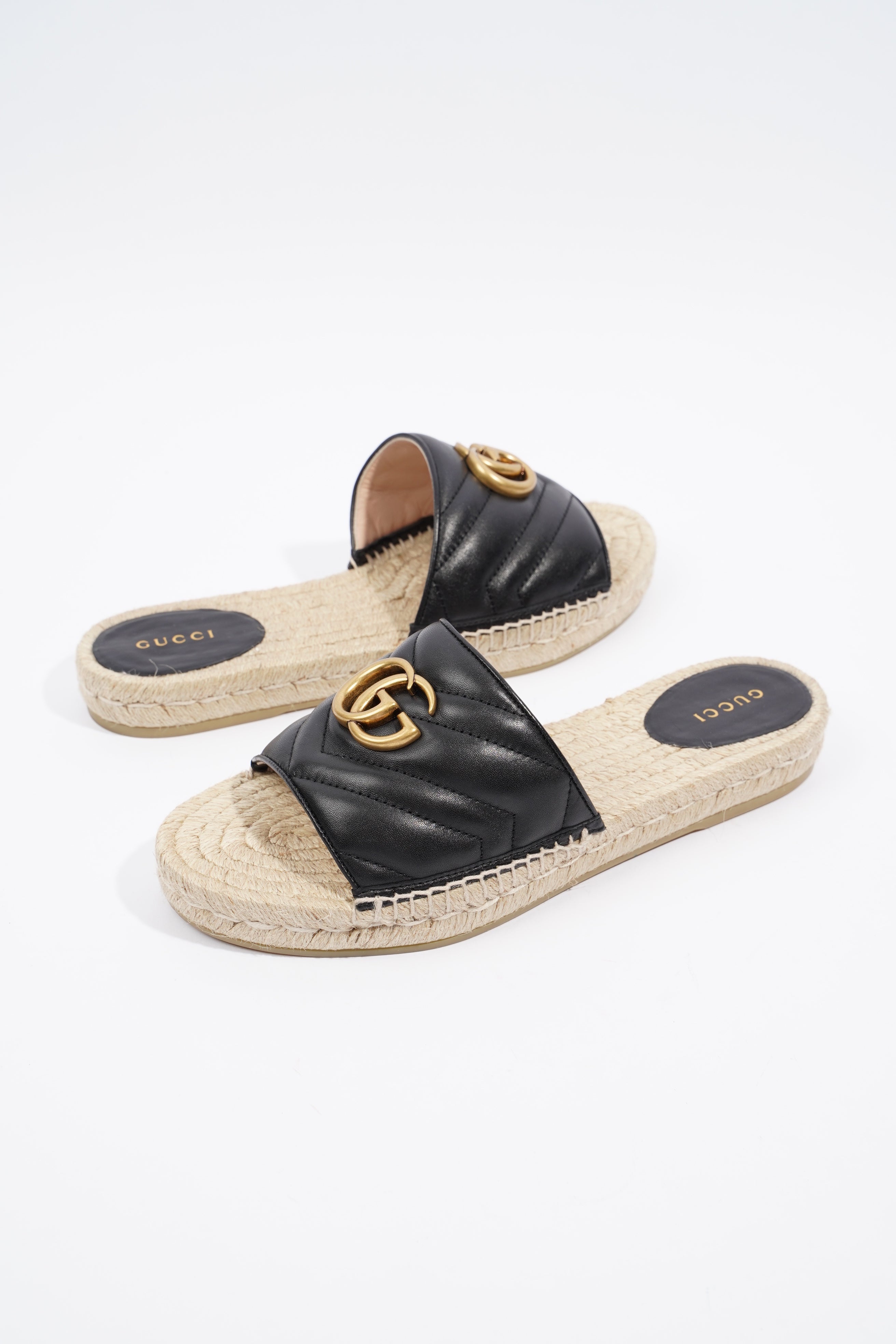 Gucci GG Matelasse Espadrille Black Leather EU 38 UK 5