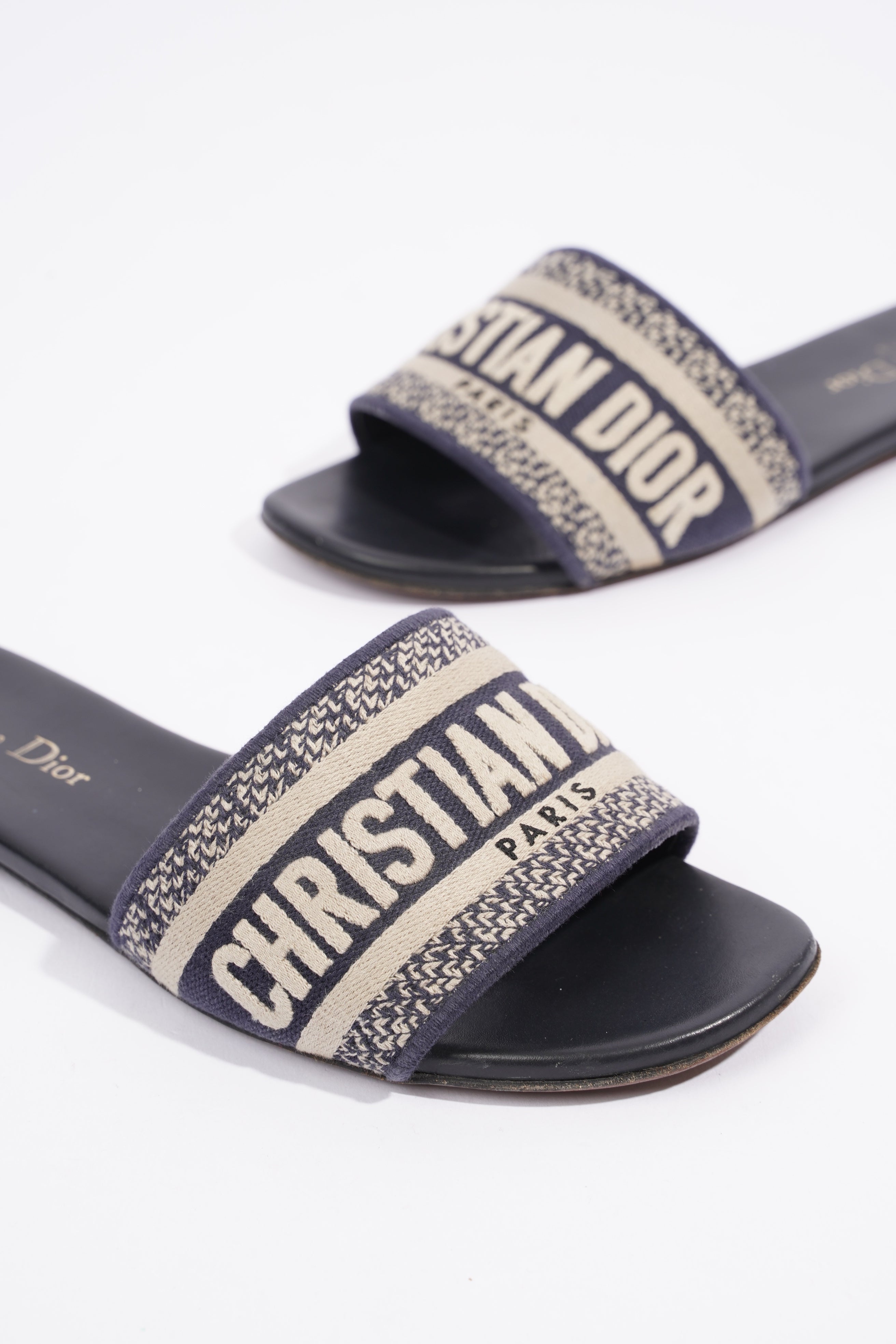 Christian Dior Dway Slide Navy / Beige Fabric EU 36 UK 3