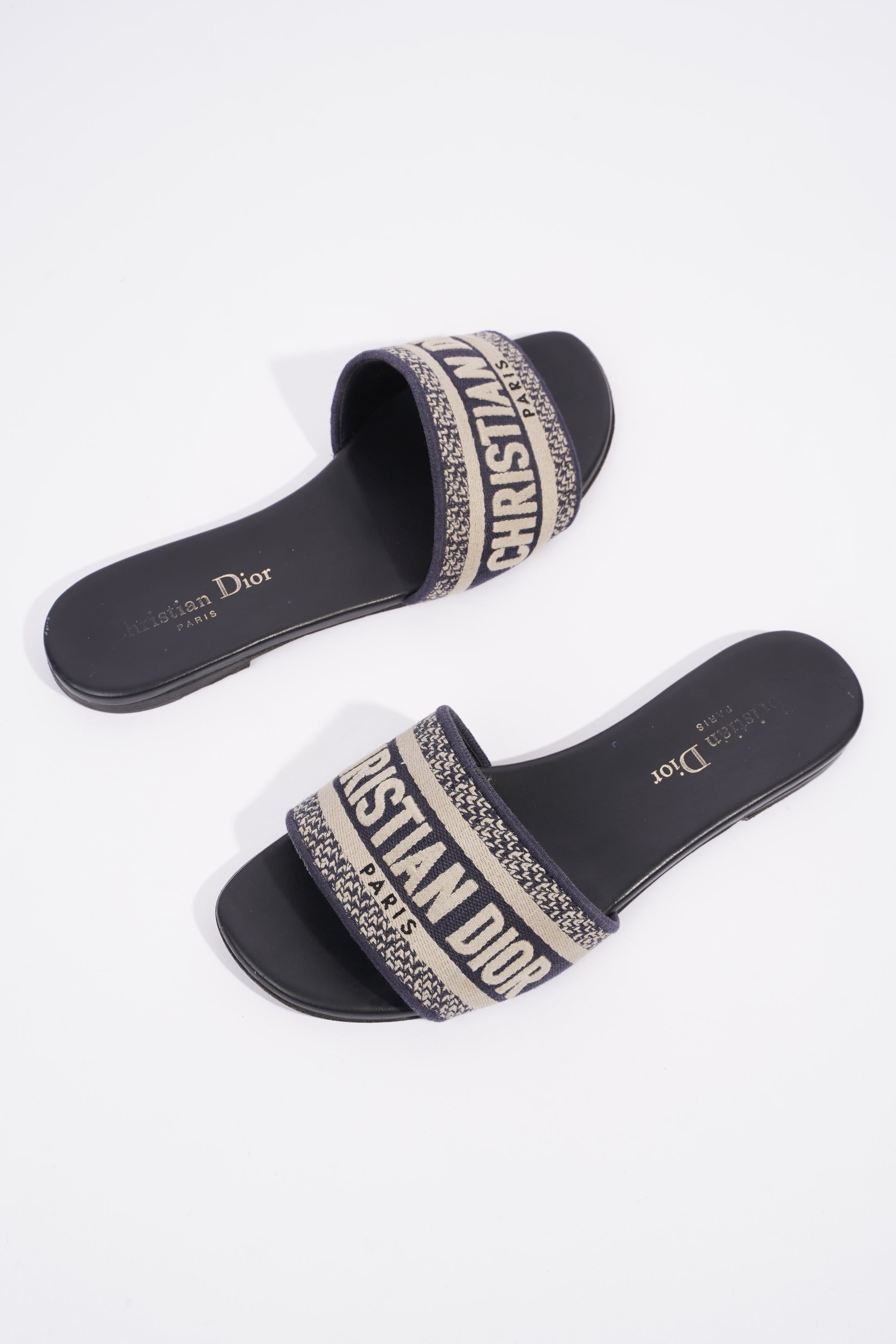 Christian Dior Dway Slide Navy / Beige Fabric EU 36 UK 3