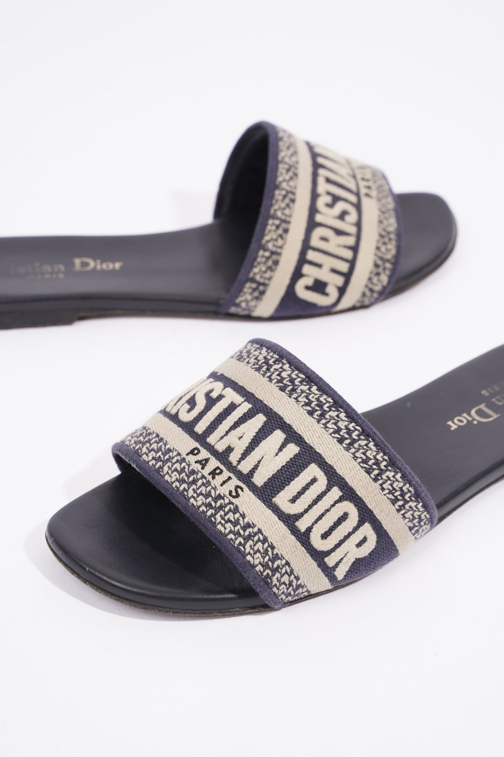 Christian Dior Dway Slide Navy / Beige Fabric EU 36 UK 3
