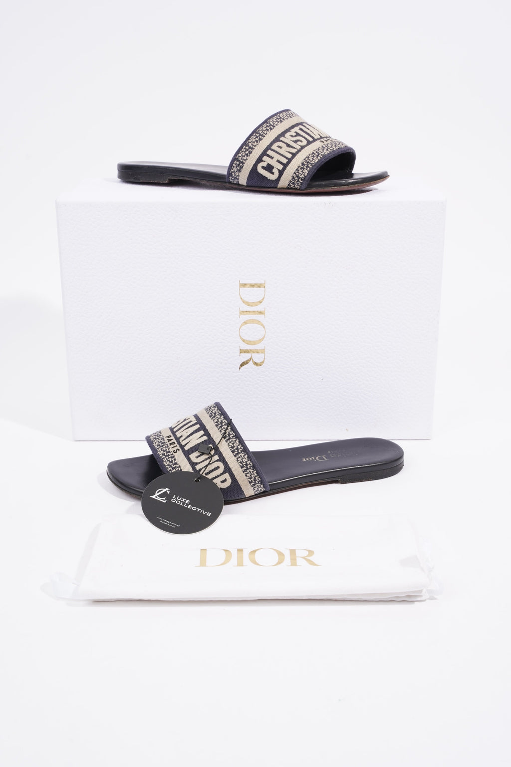 Christian Dior Dway Slide Navy / Beige Fabric EU 36 UK 3