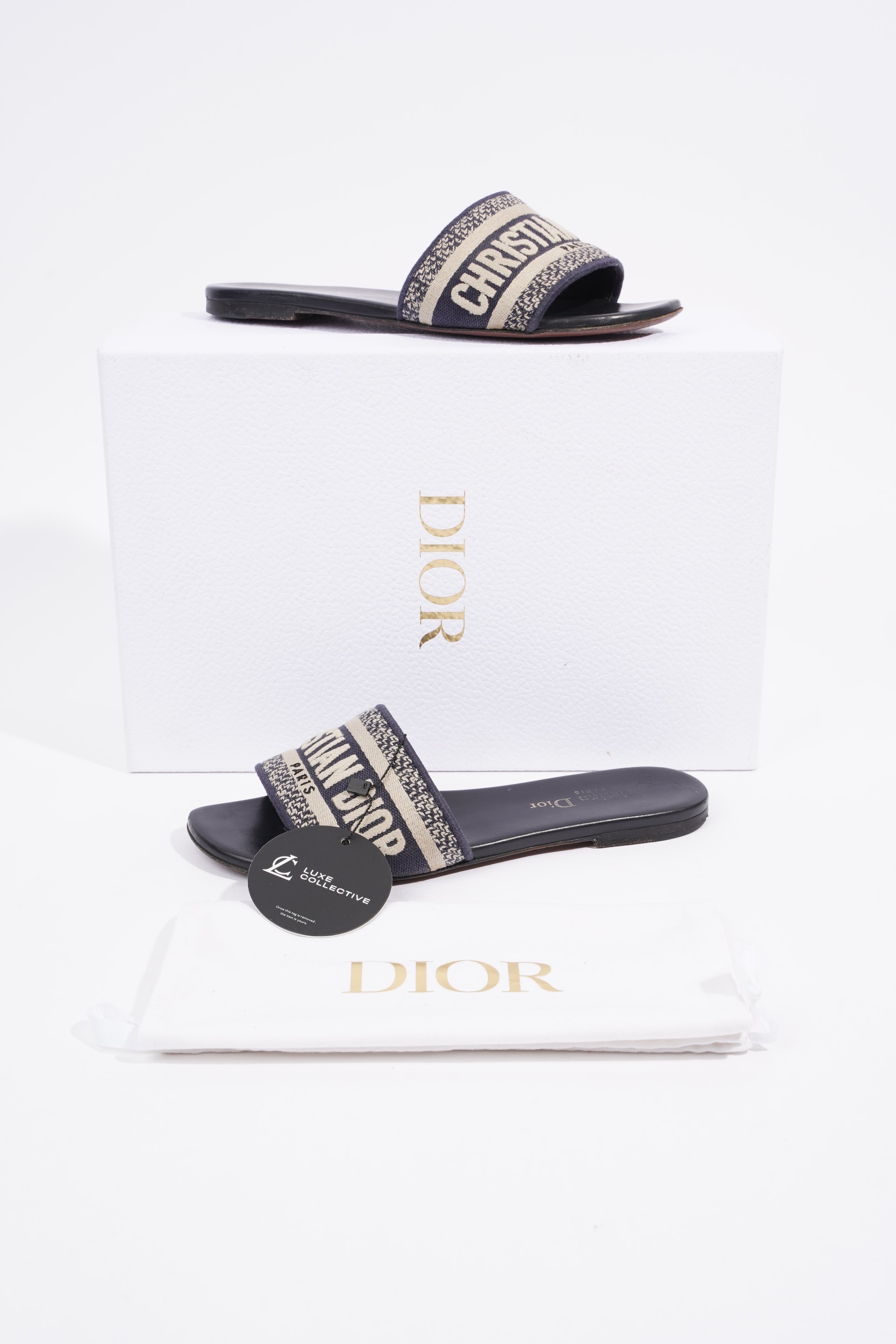 Christian Dior Dway Slide Navy / Beige Fabric EU 36 UK 3