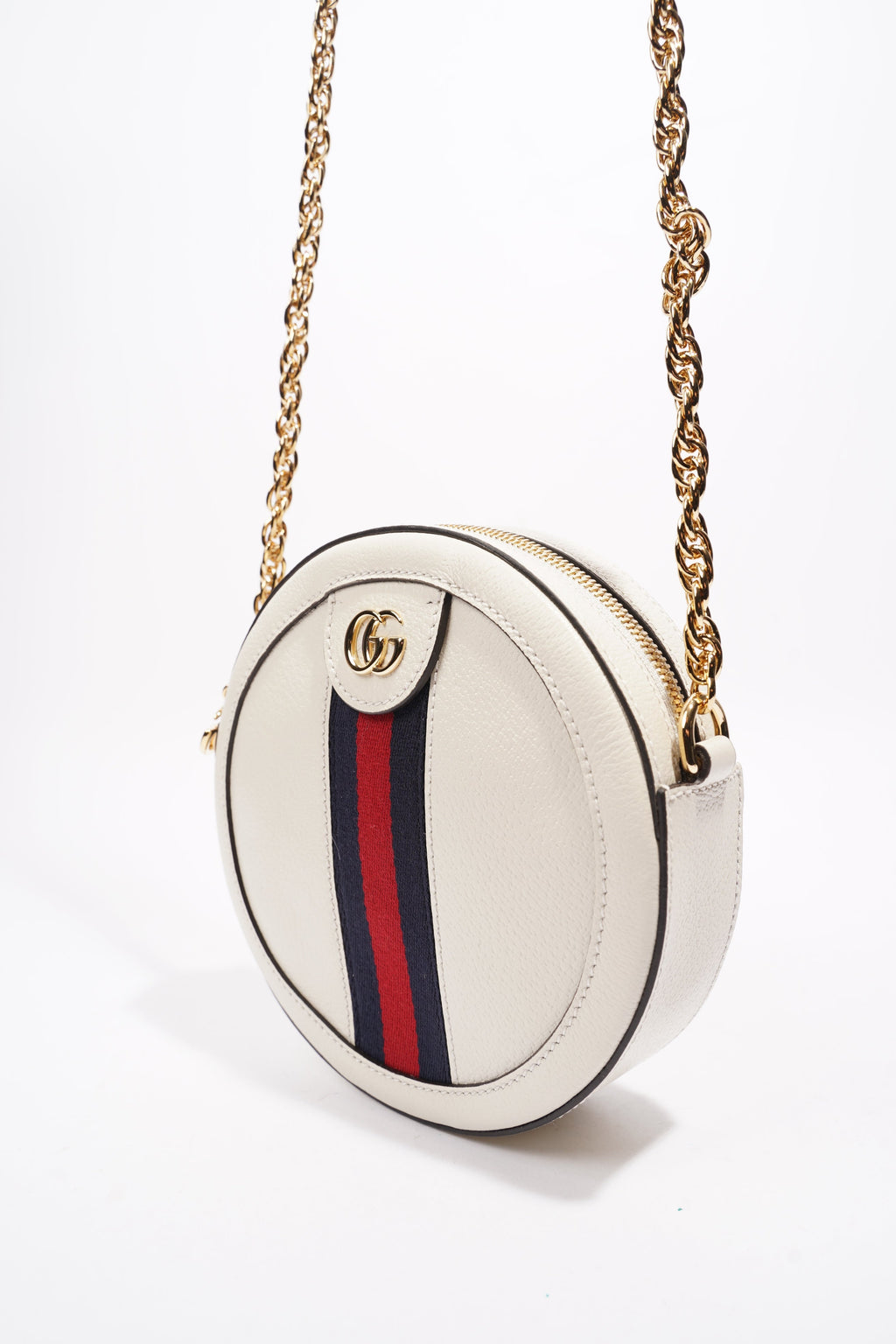 Gucci Ophidia GG Mini Round Shoulder Bag White / Blue / Red Leather