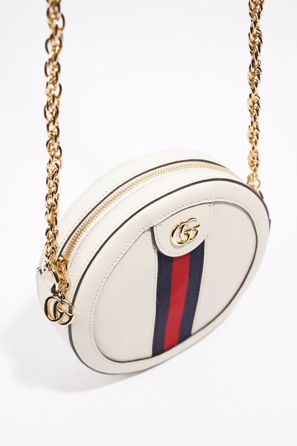 Gucci Ophidia GG Mini Round Shoulder Bag White / Blue / Red Leather