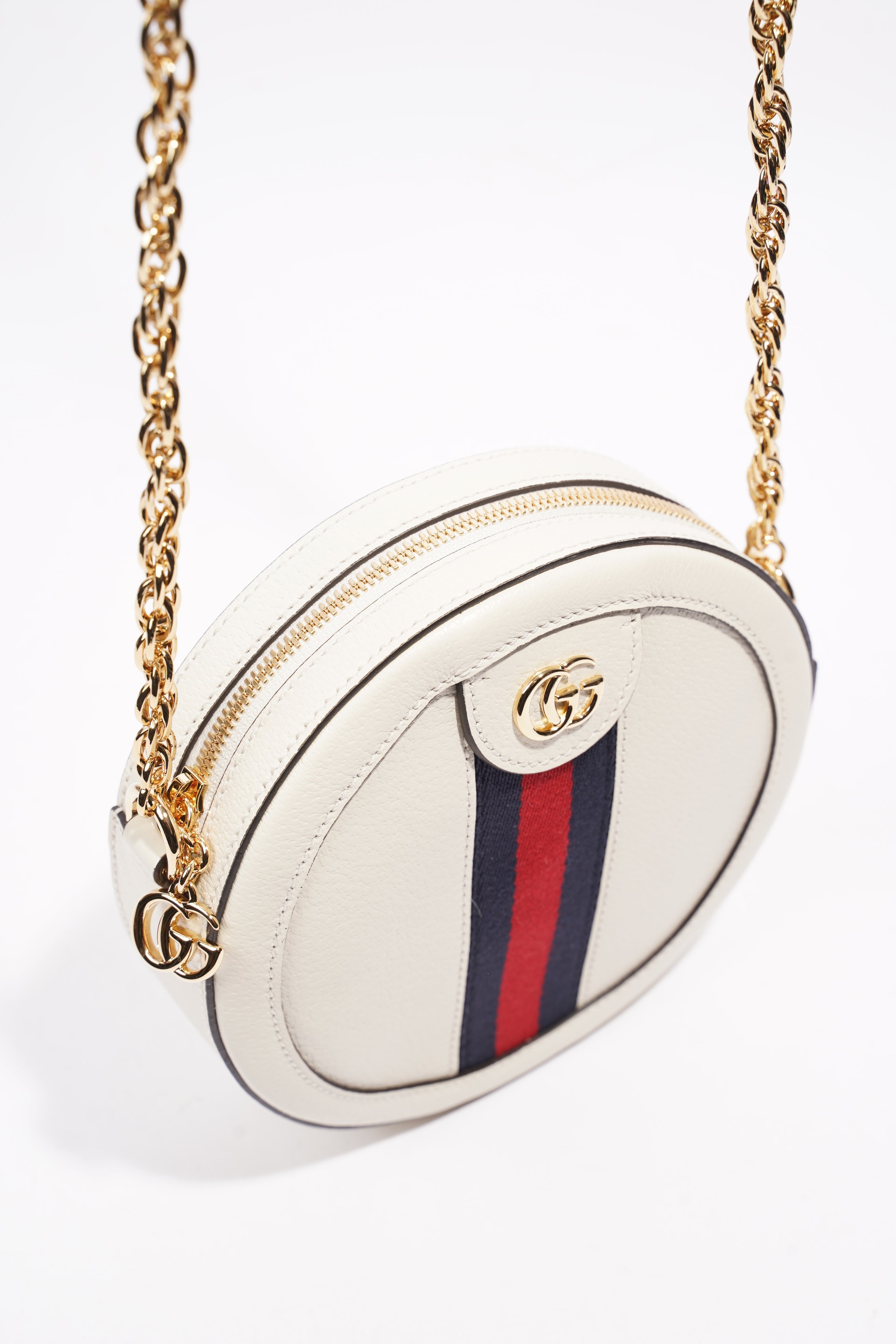 Gucci Ophidia GG Mini Round Shoulder Bag White / Blue / Red Leather