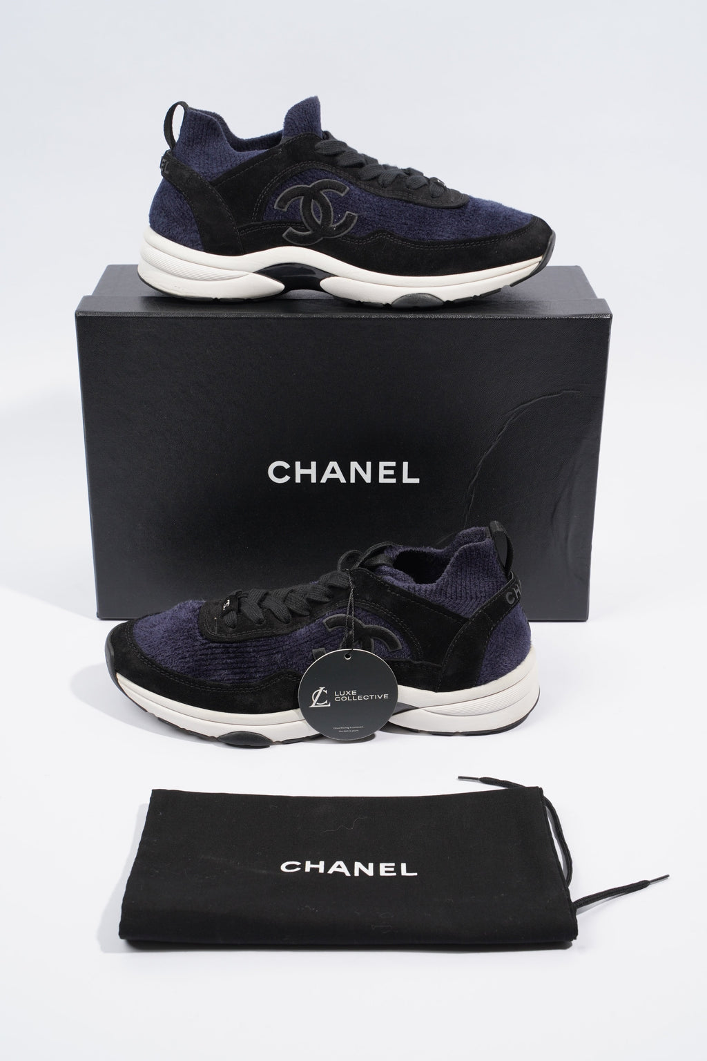 Chanel CC Logo Sneaker Navy / Black / White Fabric EU 39 UK 6