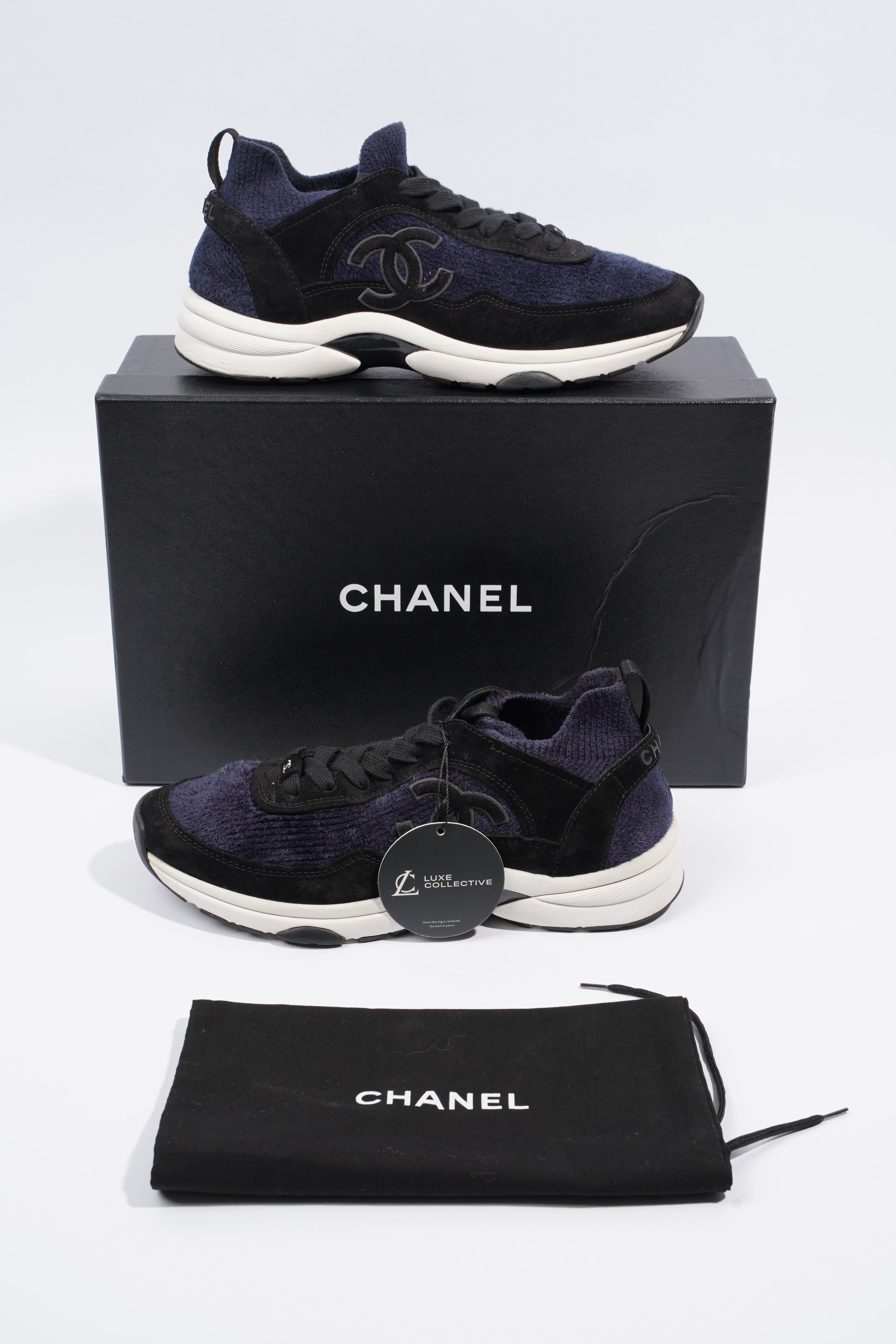 Chanel CC Logo Sneaker Navy / Black / White Fabric EU 39 UK 6