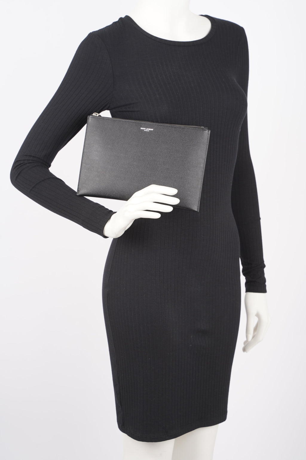 Saint Laurent Womens Paris Logo Stamp Pouch Black