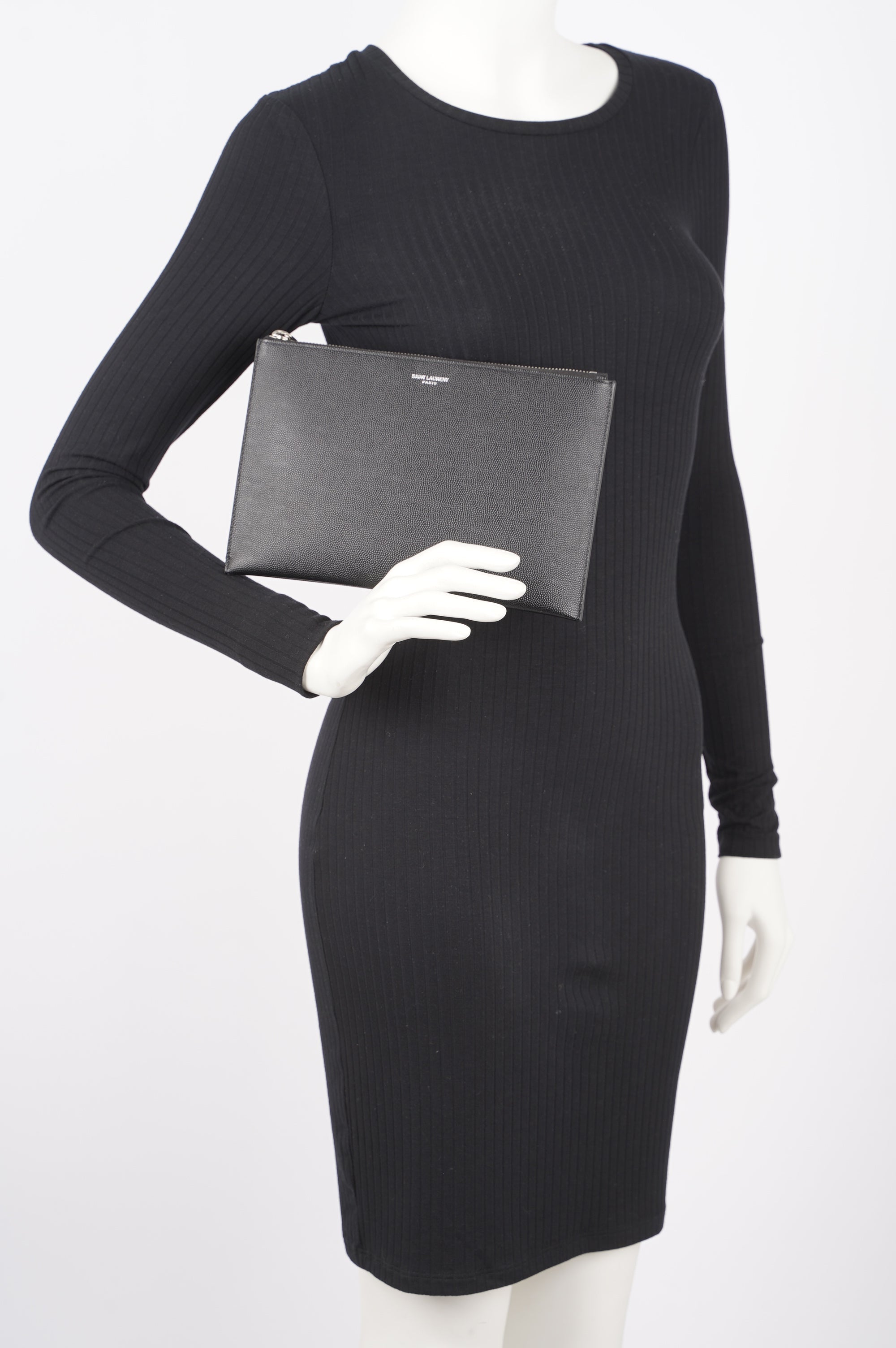 Saint Laurent Womens Paris Logo Stamp Pouch Black