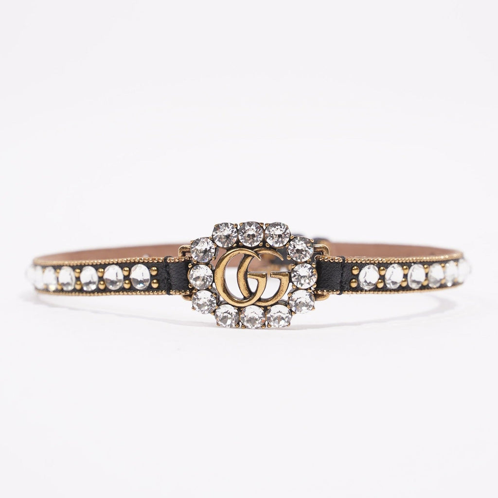 Gucci Womens Leather Choker With Double G Black / Silver / Gold