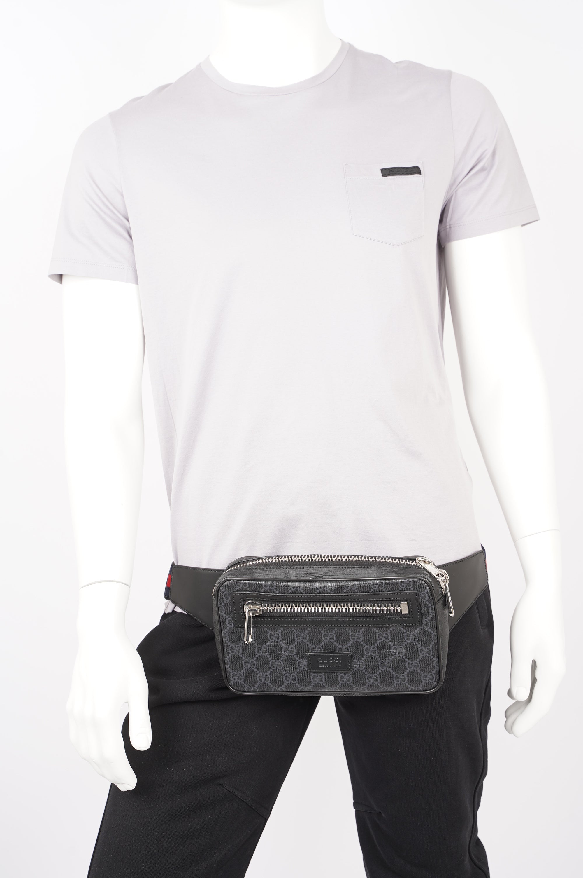 Gucci Mens GG Belt Bag Grey Canvas