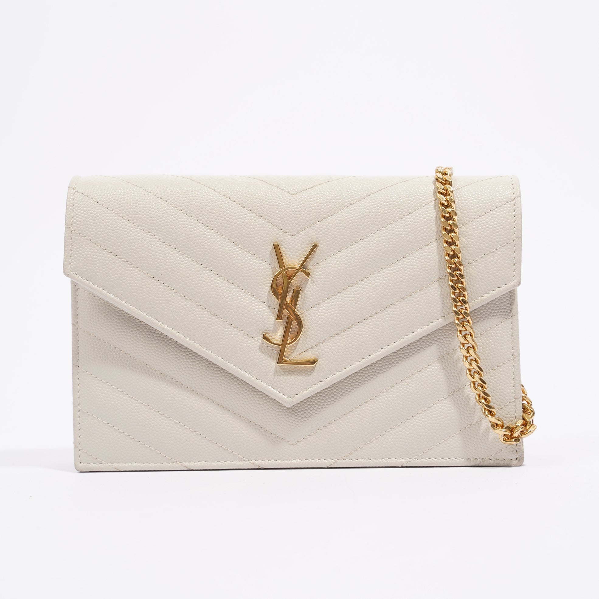 Saint Laurent Womens Chain Wallet White / Gold