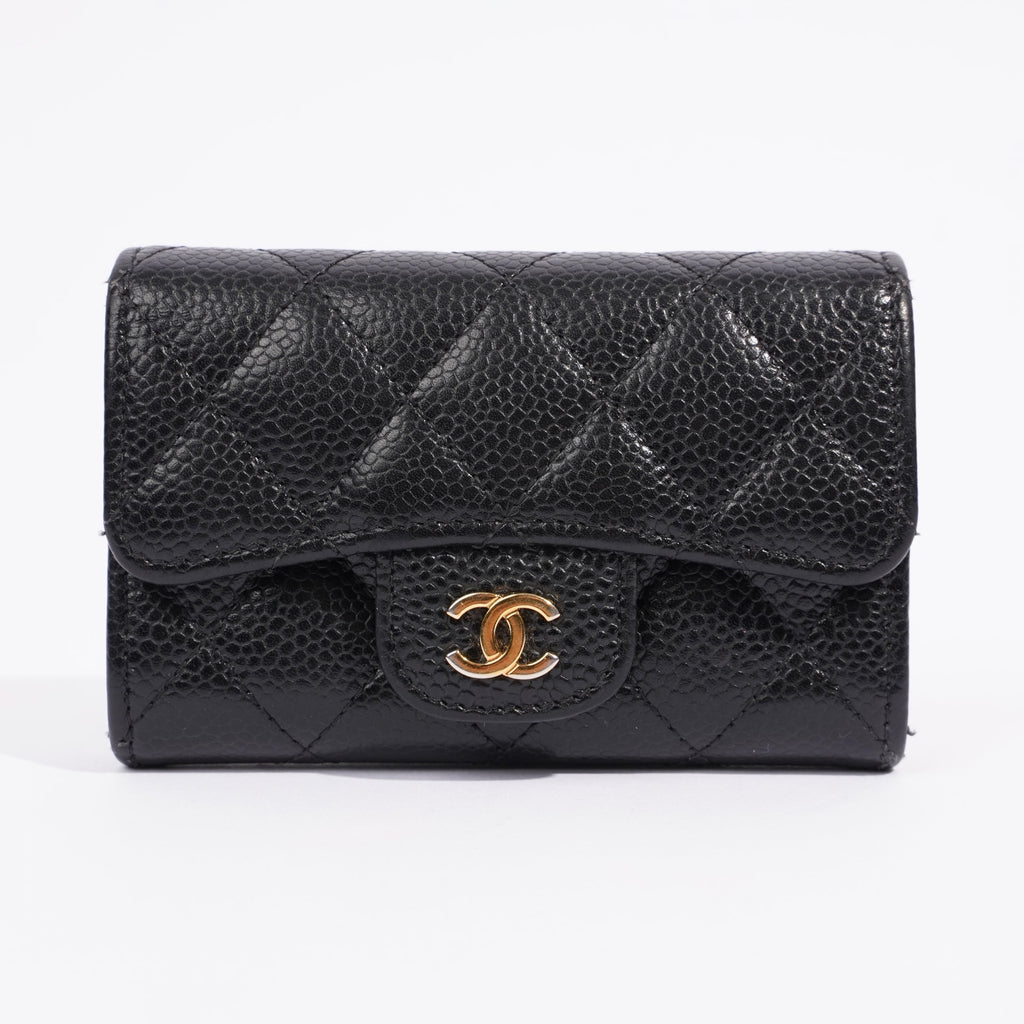 Chanel Womens Card Holder Caviar Black Leather