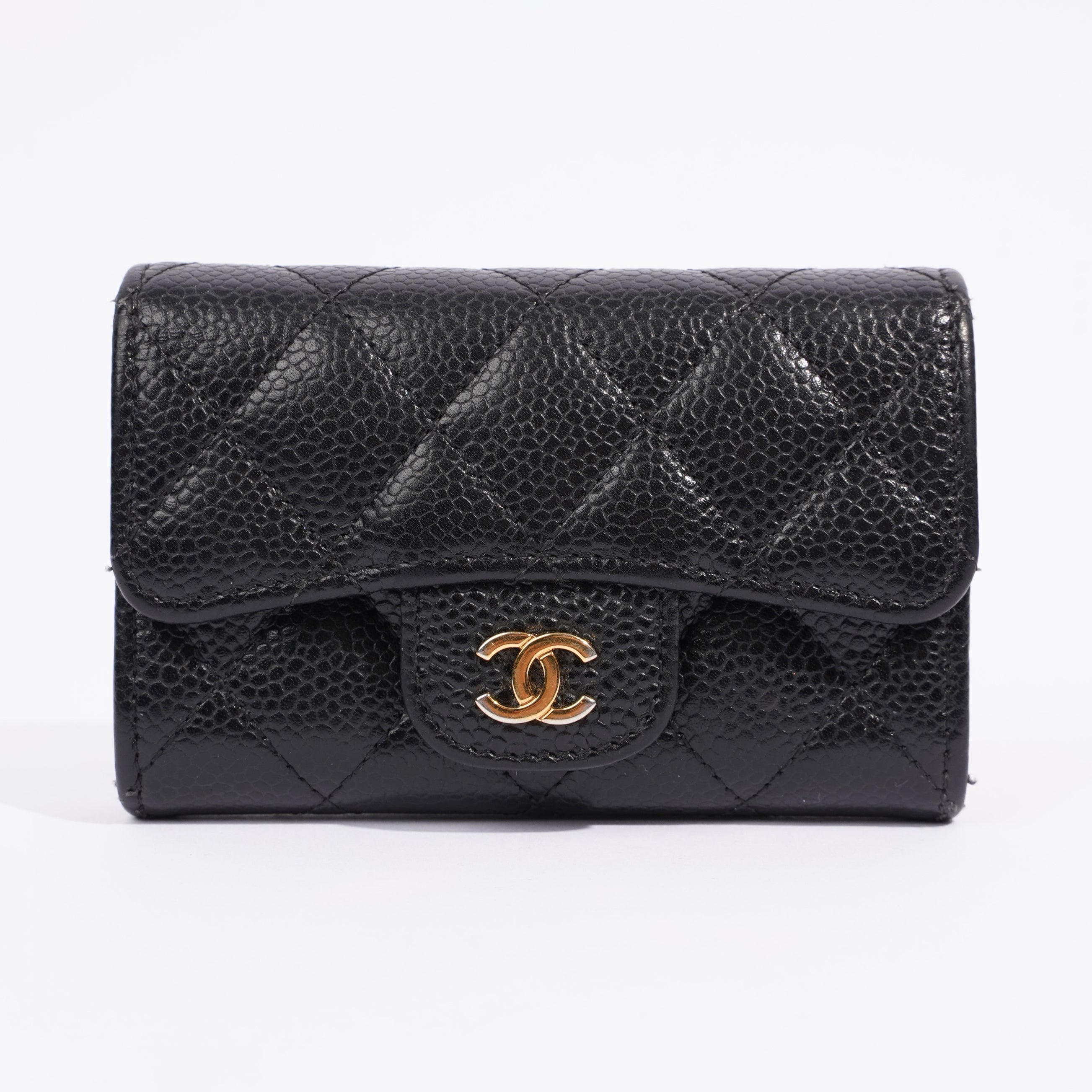 Chanel Womens Card Holder Caviar Black Leather