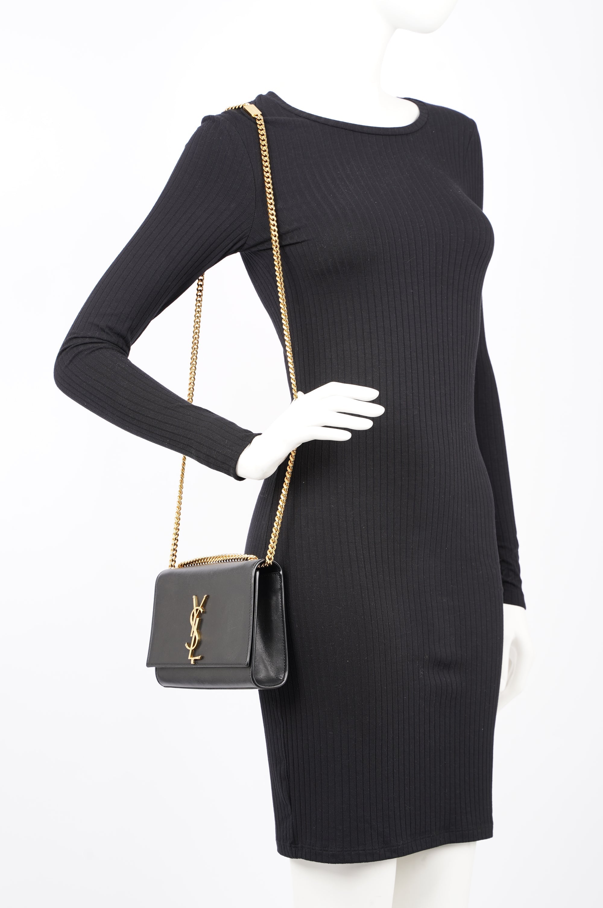 Saint Laurent Womens Kate Tassle Black / Gold Small