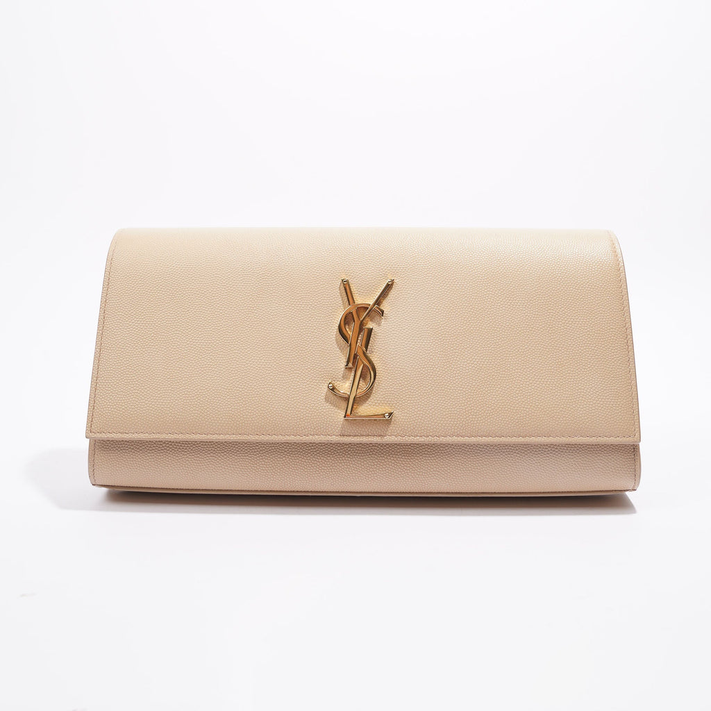 Saint Laurent Womens Kate Clutch Beige Leather