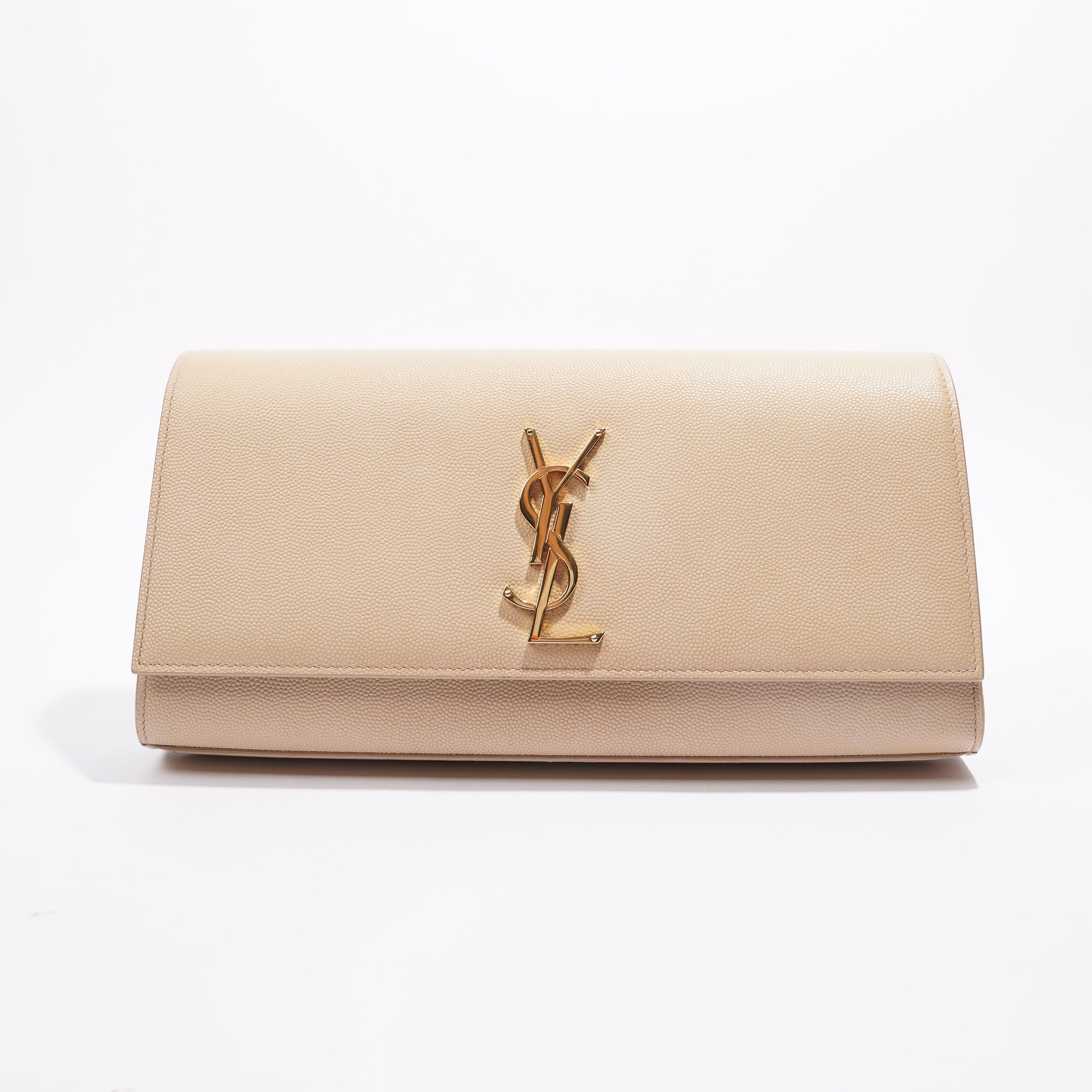 Saint Laurent Womens Kate Clutch Beige Leather