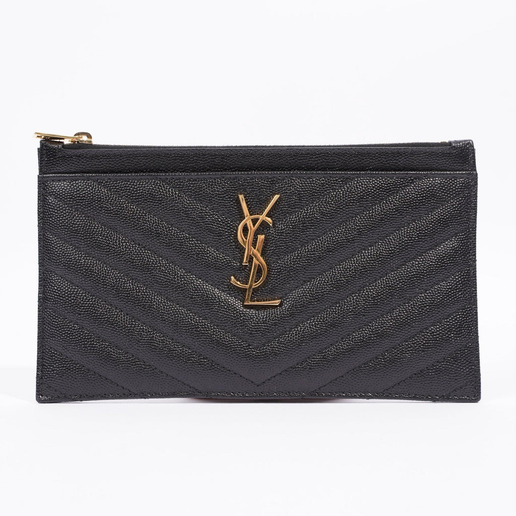 Saint Laurent Womens Cassandre Zipped Pouch Graine De Poudre Black Leather