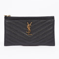 Saint Laurent Womens Cassandre Zipped Pouch Graine De Poudre Black Leather