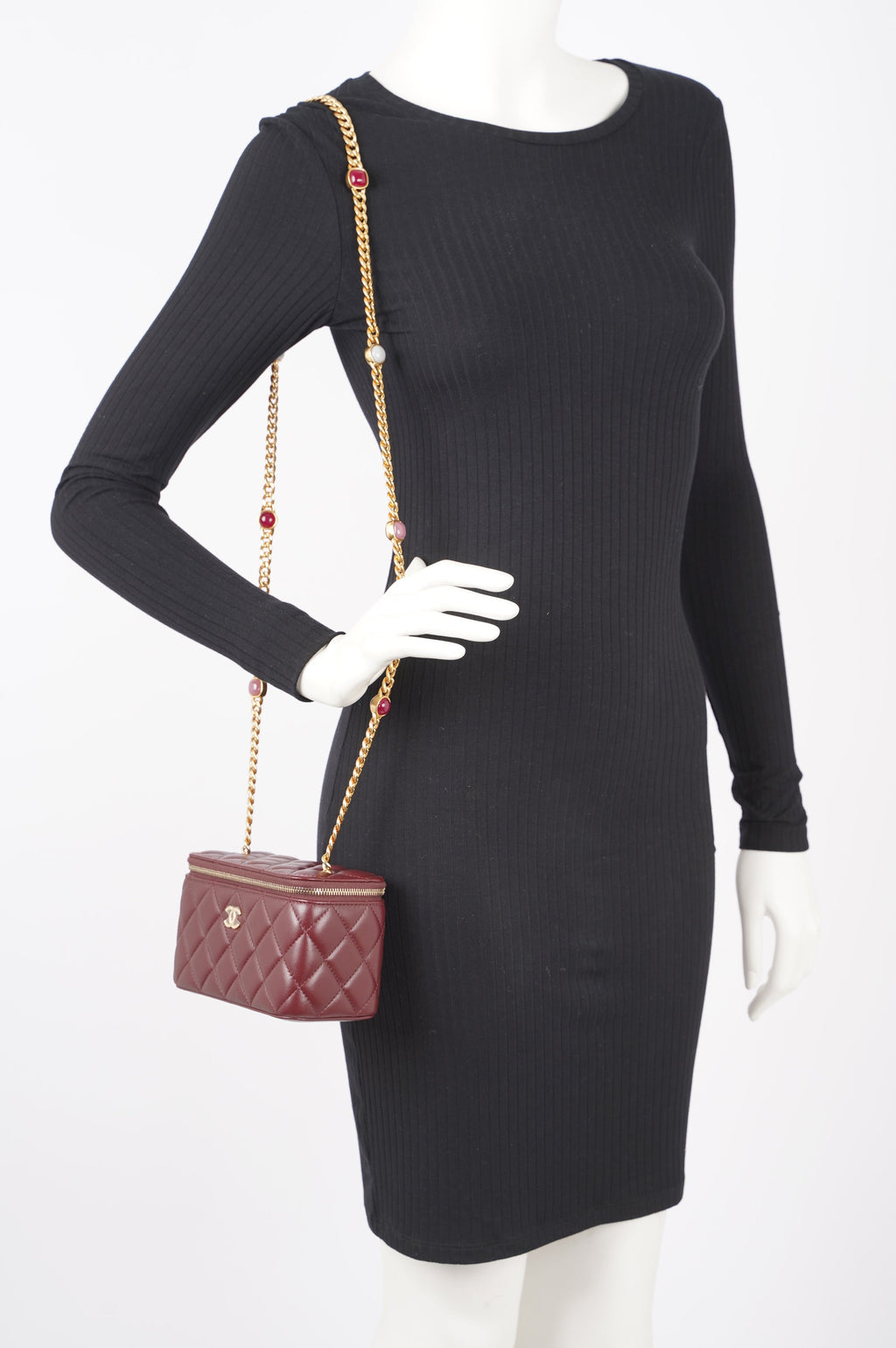 Chanel Womens Vanity Case Burgundy
