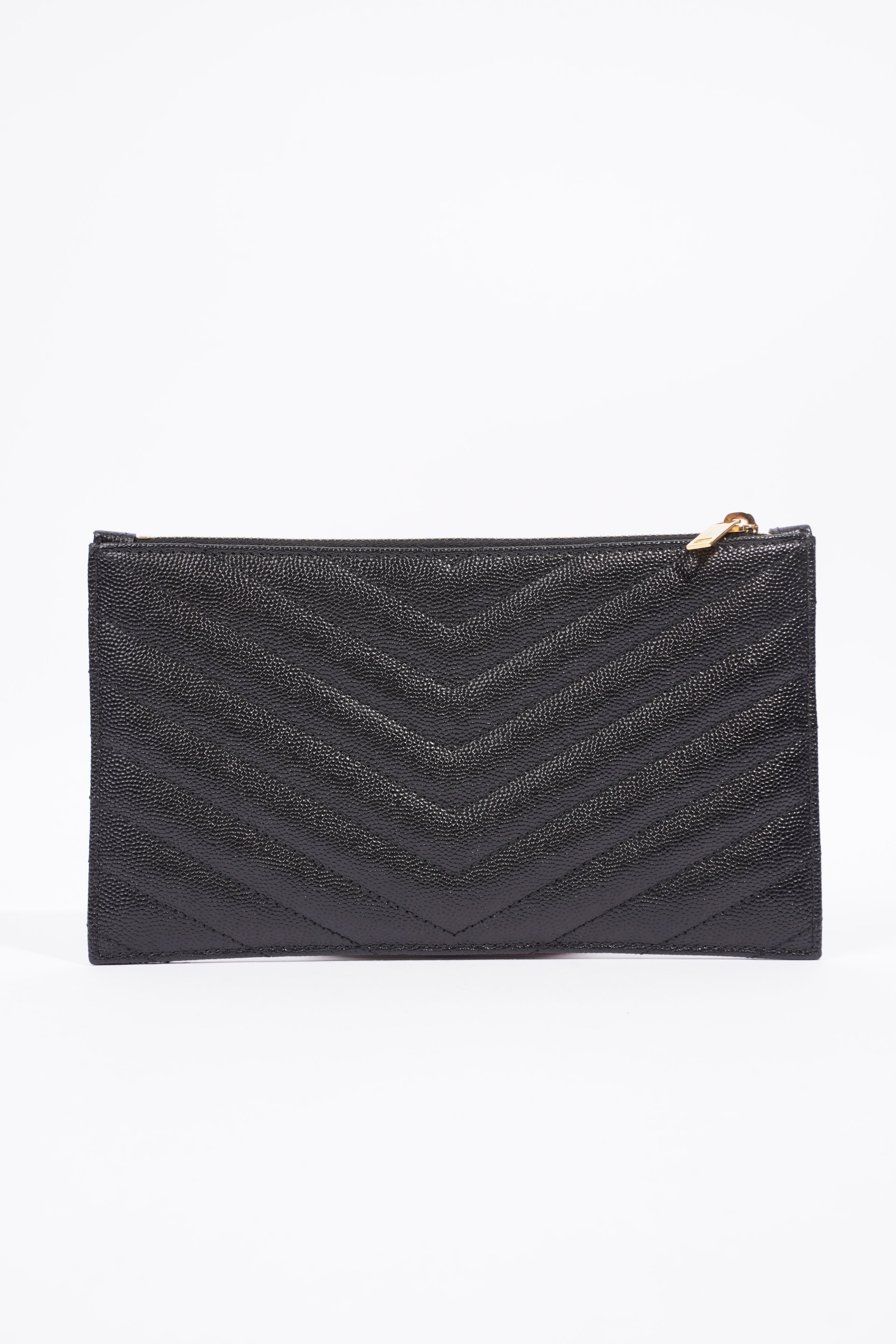 Saint Laurent Womens Cassandre Zipped Pouch Graine De Poudre Black Leather