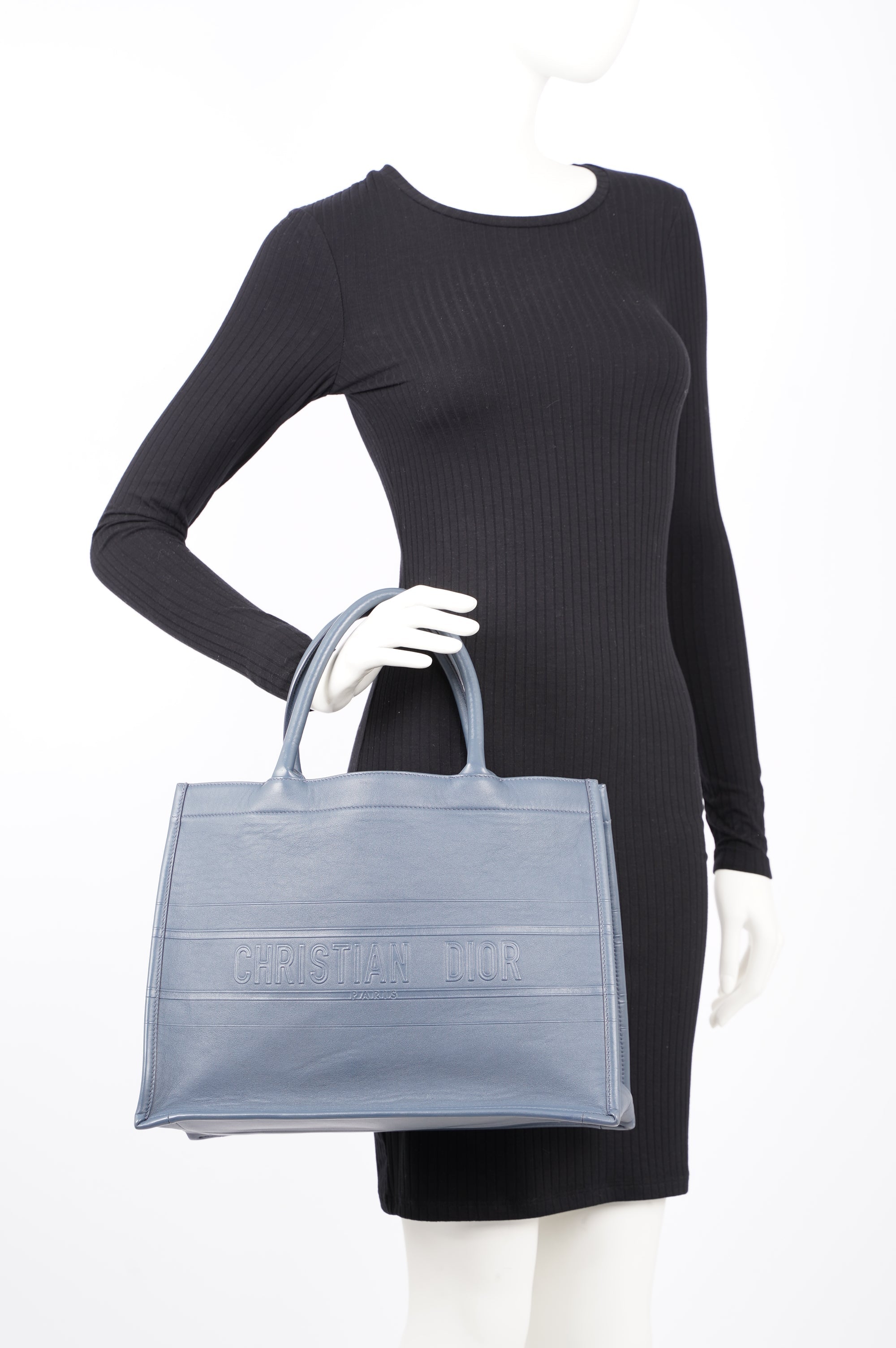 Christian Dior Womens Leather Book Tote Navy Medium