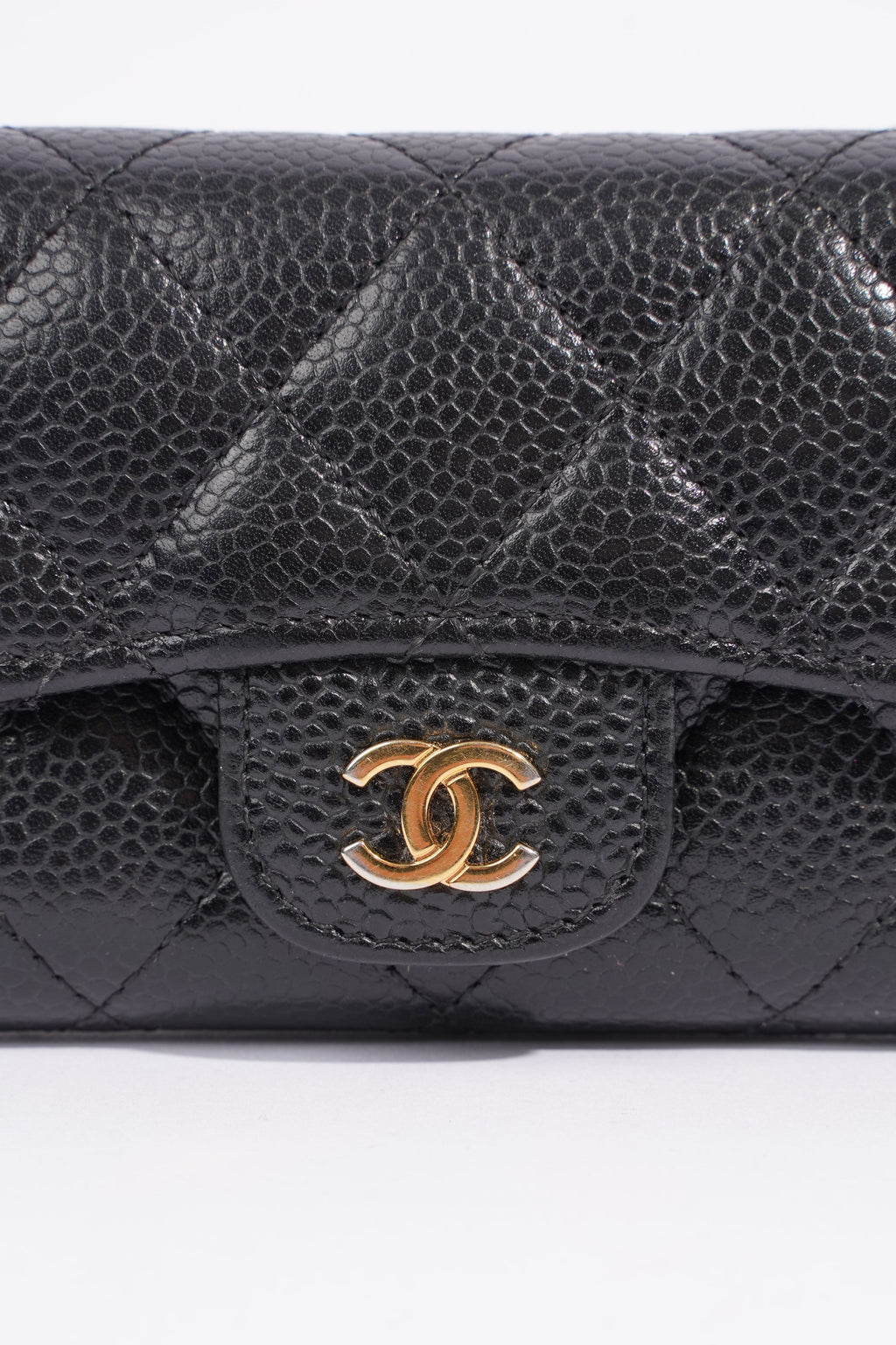 Chanel Womens Card Holder Caviar Black Leather