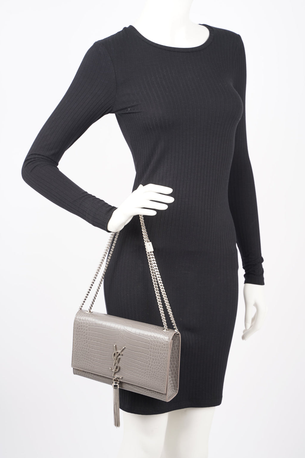 Saint Laurent Kate Tassle Bag Grey / Croc Medium