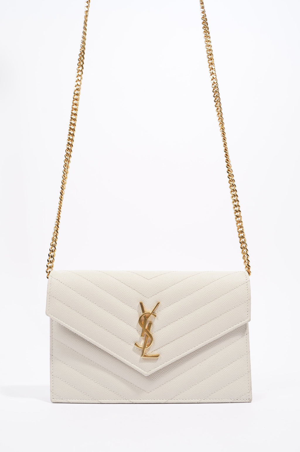 Saint Laurent Womens Chain Wallet White / Gold